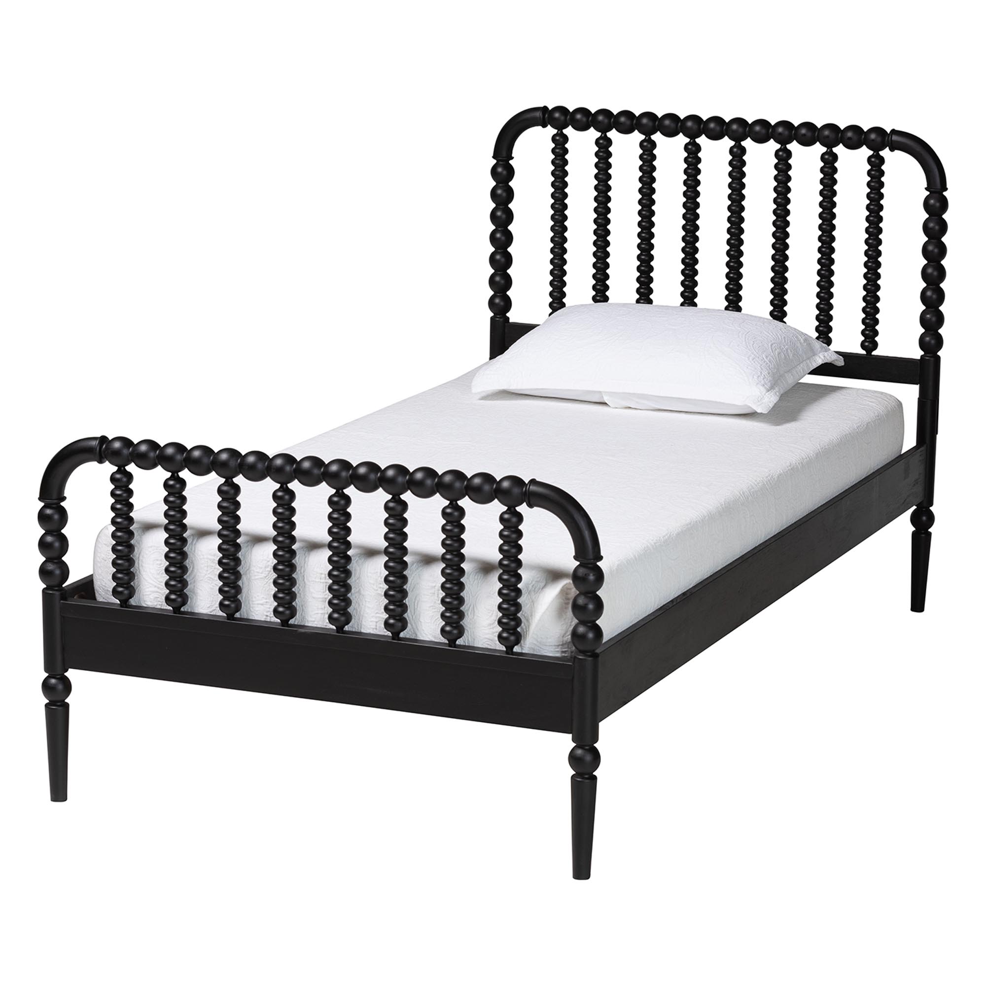 Baxton Studio Lucera Mid-Century Black Full Size 5-Piece Bobbin Bedroom Set