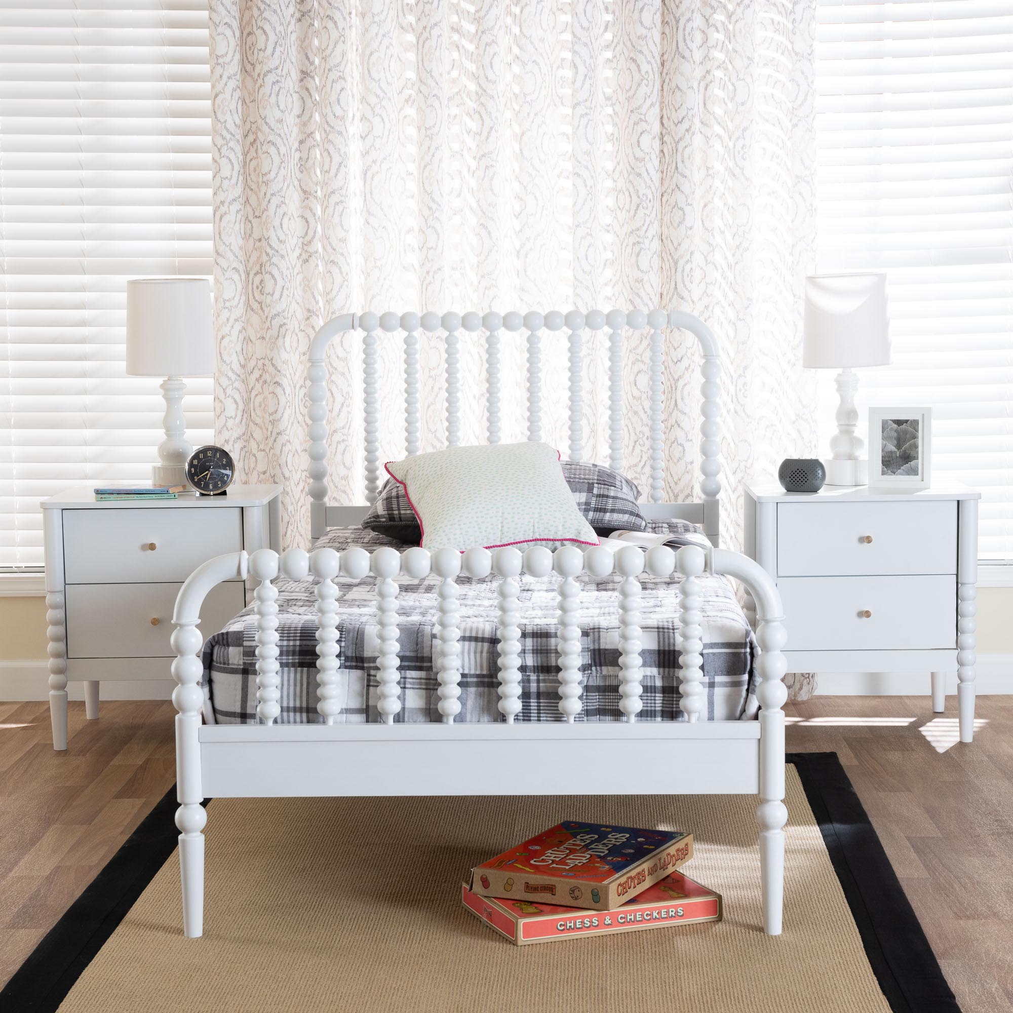 Baxton Studio Lucera Mid-Century White Twin Size 3-Piece Bobbin Bedroom Set