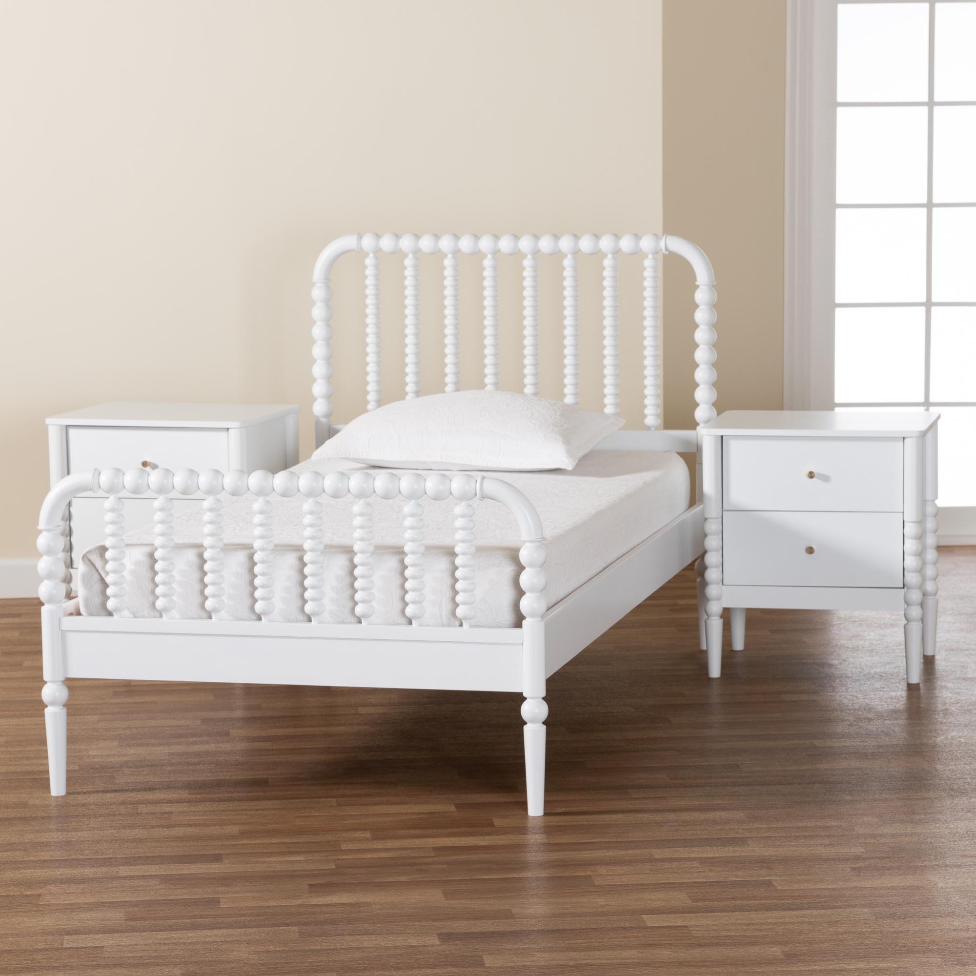 Baxton Studio Lucera Mid-Century White Twin Size 3-Piece Bobbin Bedroom Set
