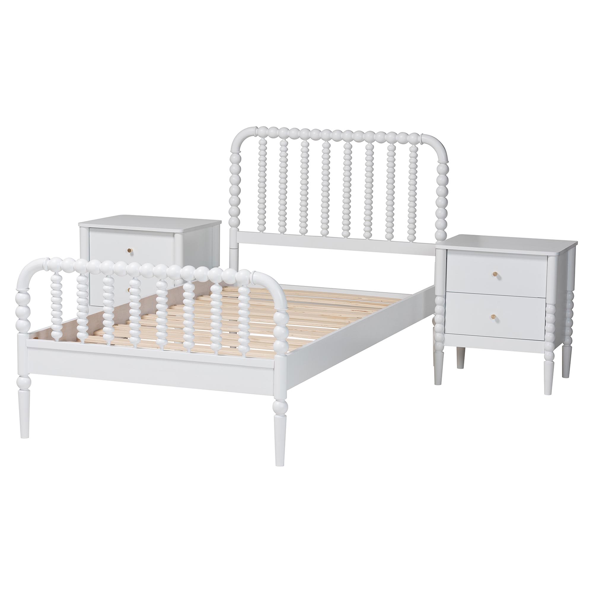Baxton Studio Lucera Mid-Century White Twin Size 3-Piece Bobbin Bedroom Set