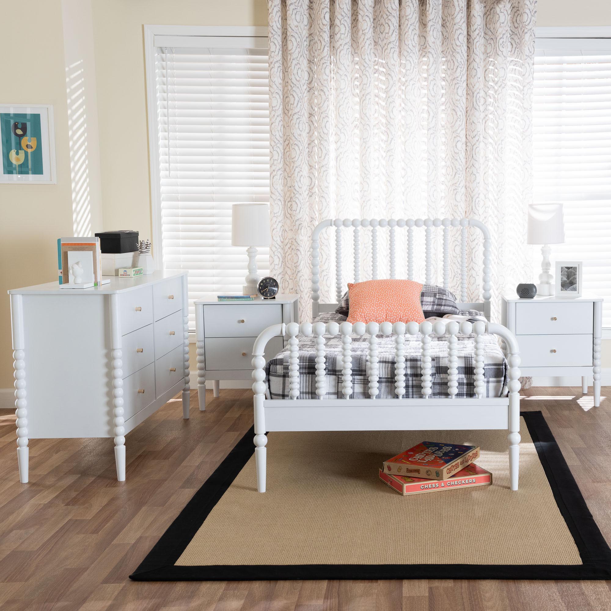 Baxton Studio Lucera Mid-Century White Twin Size 4-Piece Bobbin Bedroom Set