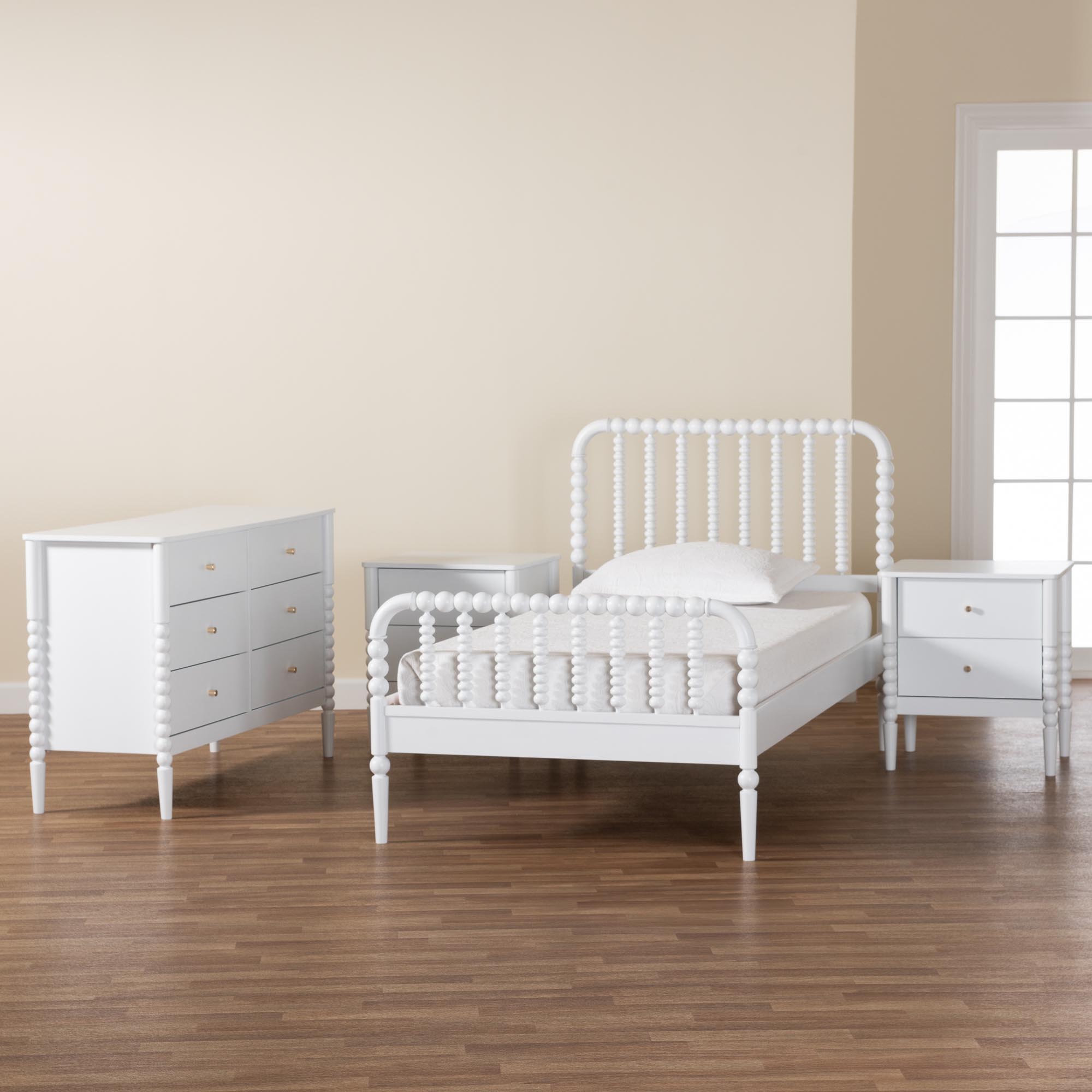 Baxton Studio Lucera Mid-Century White Twin Size 4-Piece Bobbin Bedroom Set