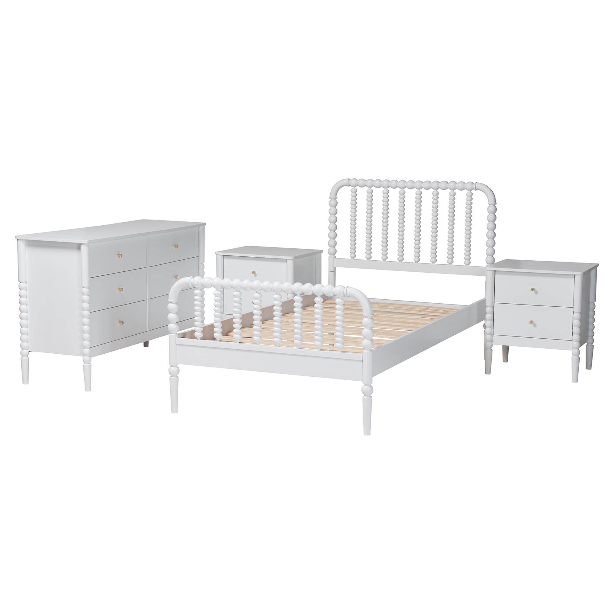 Baxton Studio Lucera Mid-Century White Twin Size 4-Piece Bobbin Bedroom Set