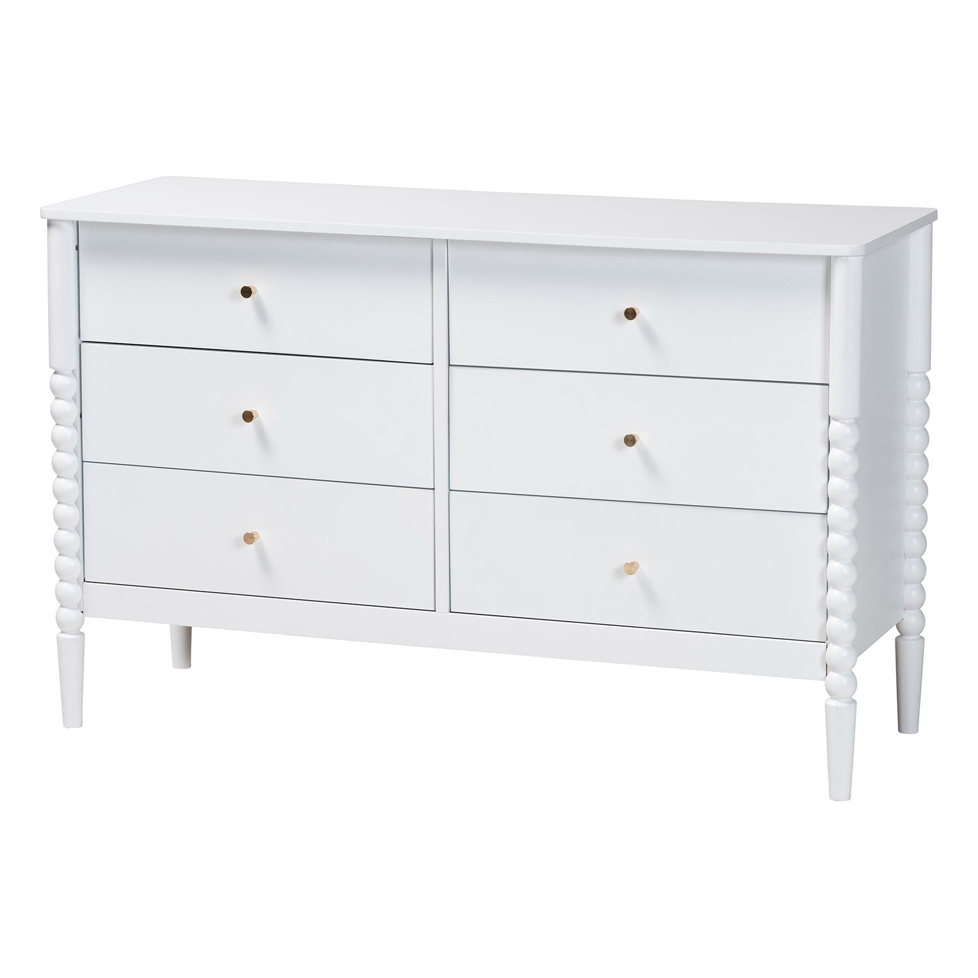 Baxton Studio Lucera Mid-Century White Twin Size 5-Piece Bobbin Bedroom Set