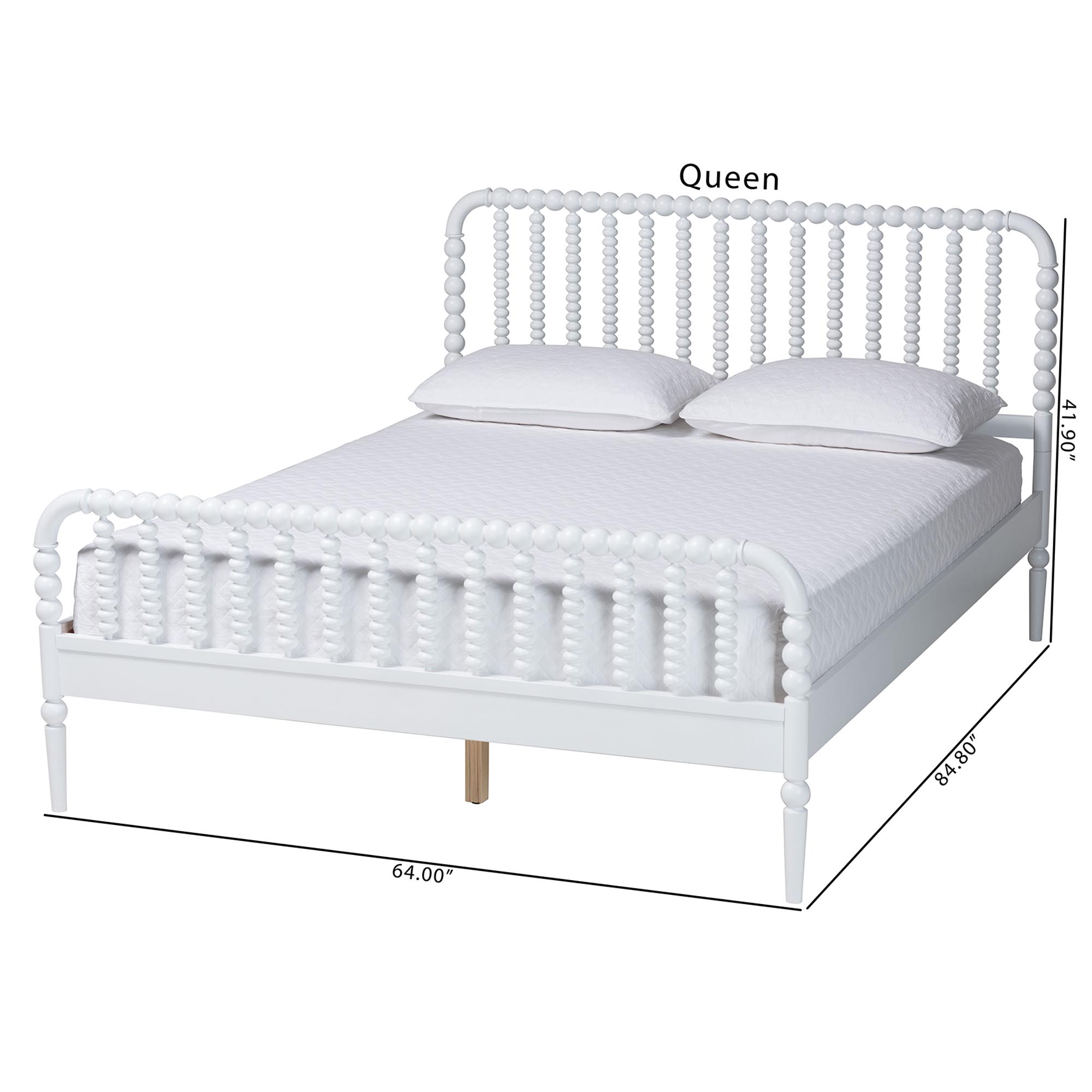 Baxton Studio Lucera Mid-Century White Queen Size Bobbin Bed