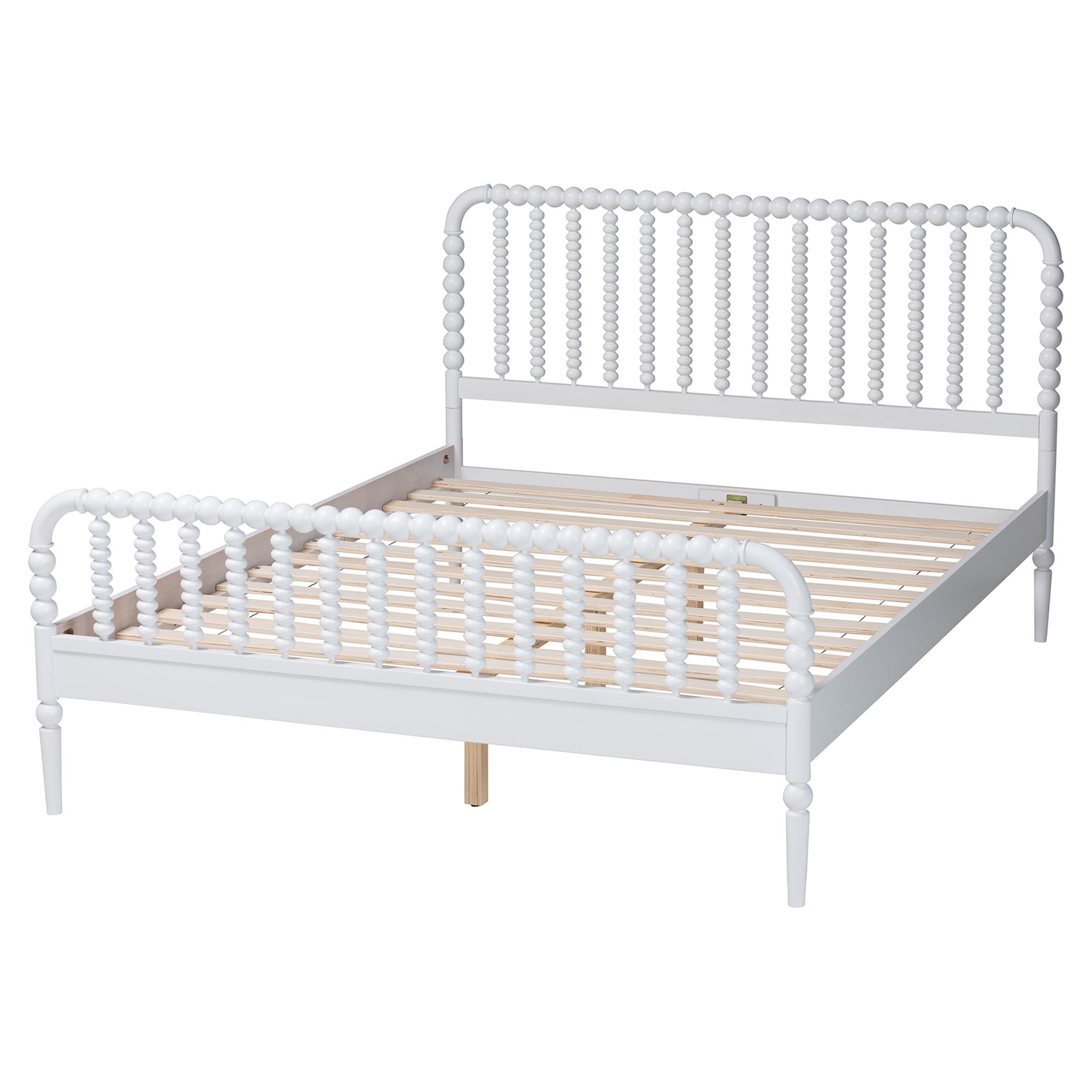 Baxton Studio Lucera Mid-Century White Queen Size Bobbin Bed