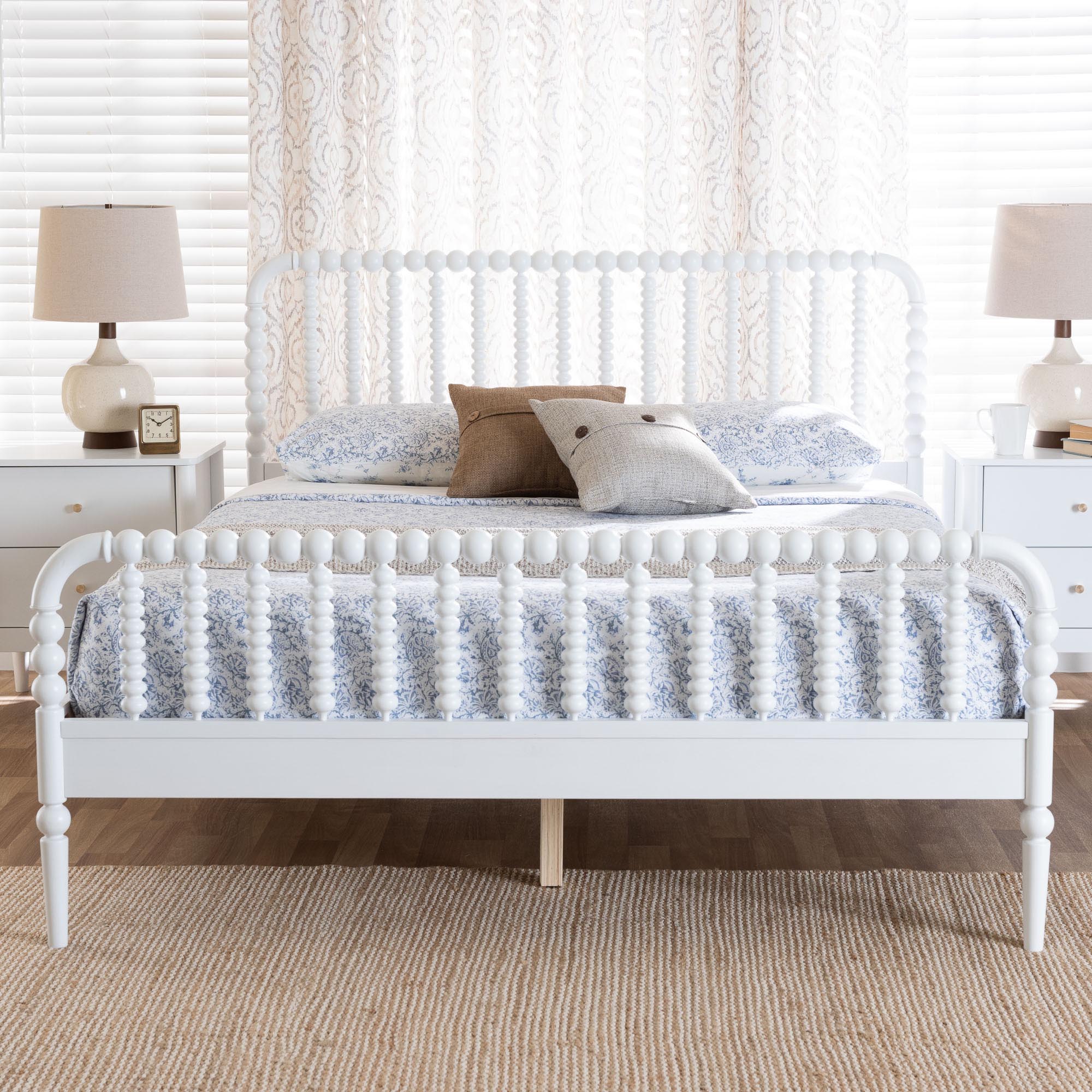 Baxton Studio Lucera Mid-Century White Queen Size Bobbin Bed