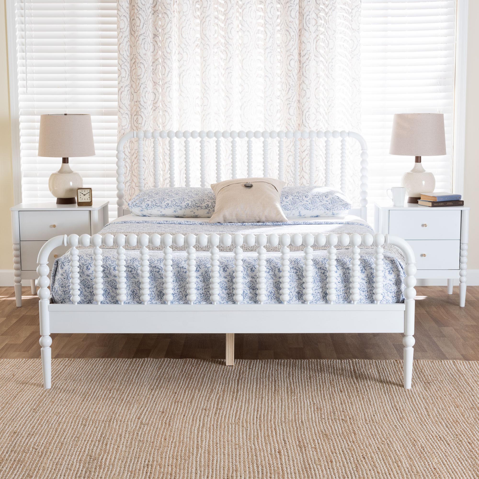 Baxton Studio Lucera Mid-Century White Queen Size 3-Piece Bobbin Bedroom Set