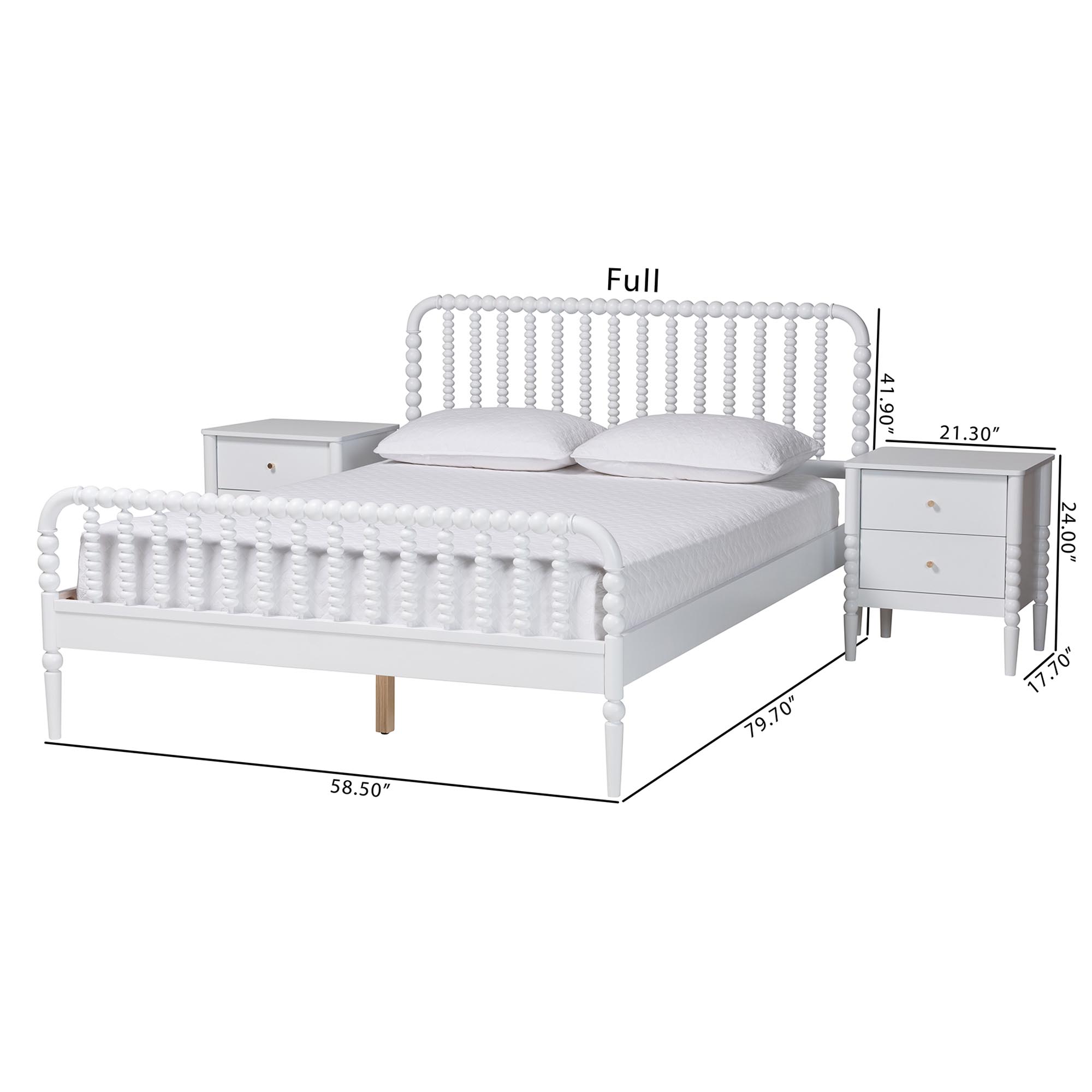 Baxton Studio Lucera Mid-Century White Queen Size 3-Piece Bobbin Bedroom Set