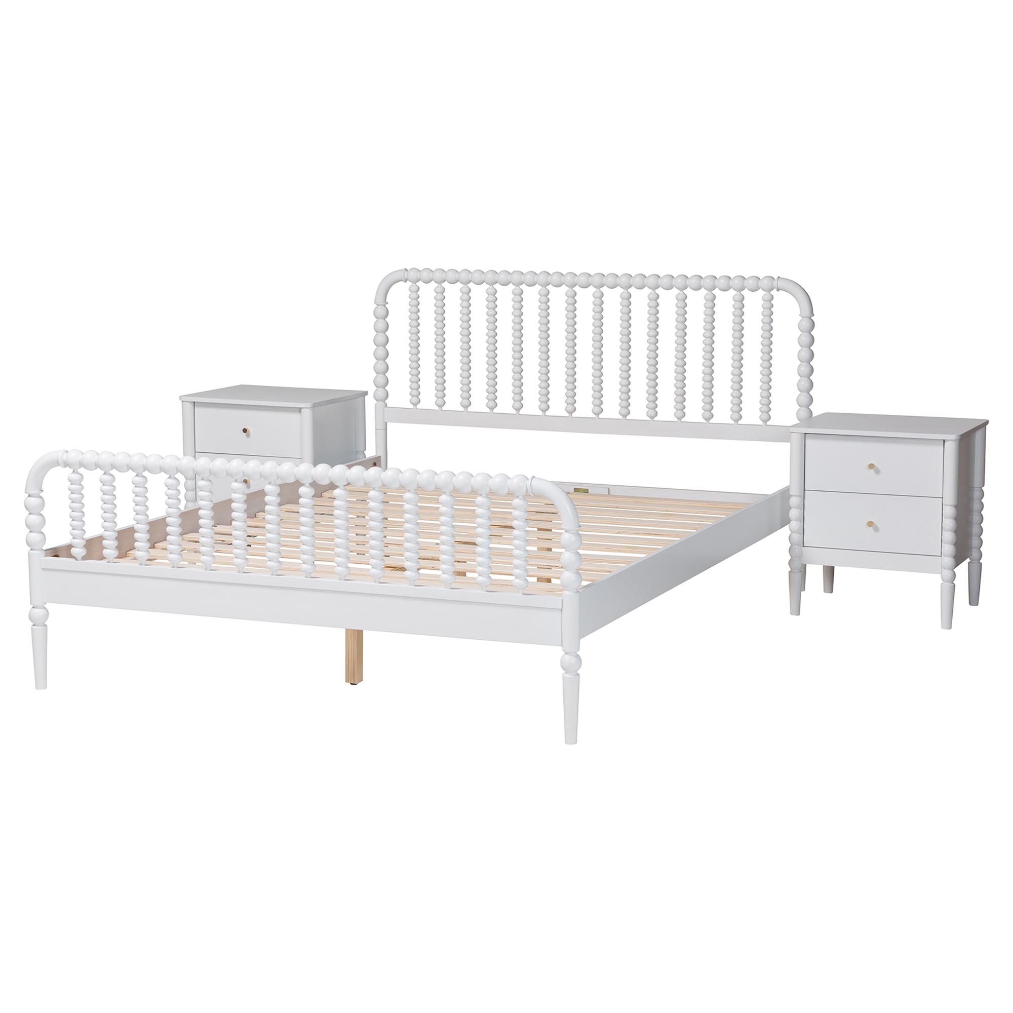 Baxton Studio Lucera Mid-Century White Full Size 3-Piece Bobbin Bedroom Set