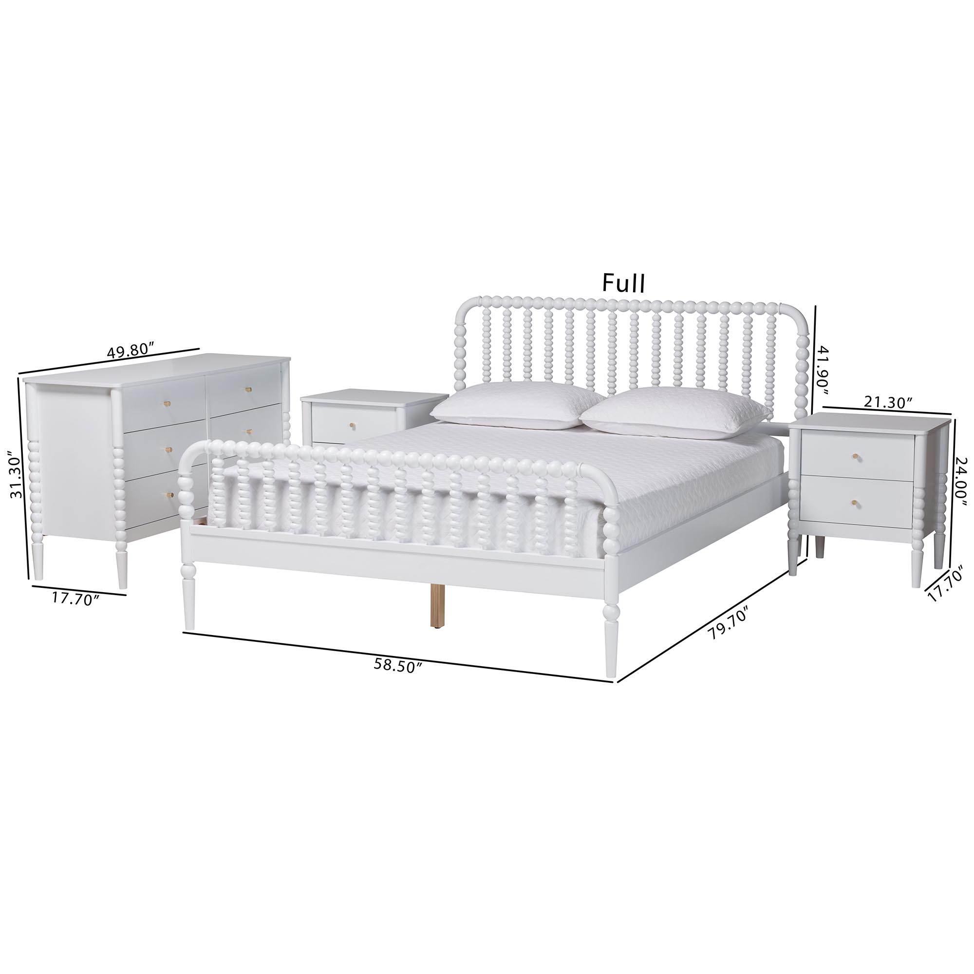 Baxton Studio Lucera Mid-Century White Queen Size 4-Piece Bobbin Bedroom Set