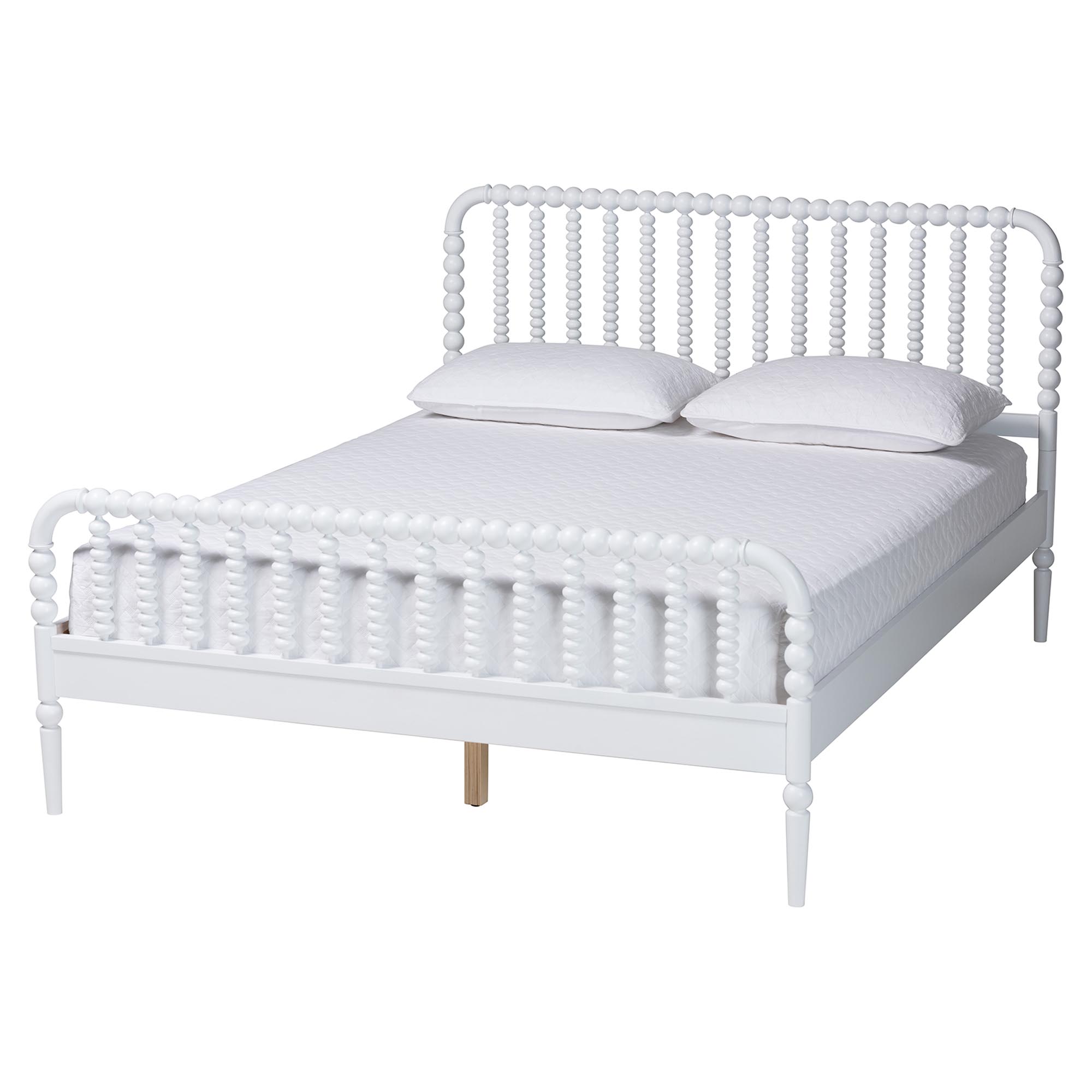 Baxton Studio Lucera Mid-Century White Full Size 4-Piece Bobbin Bedroom Set