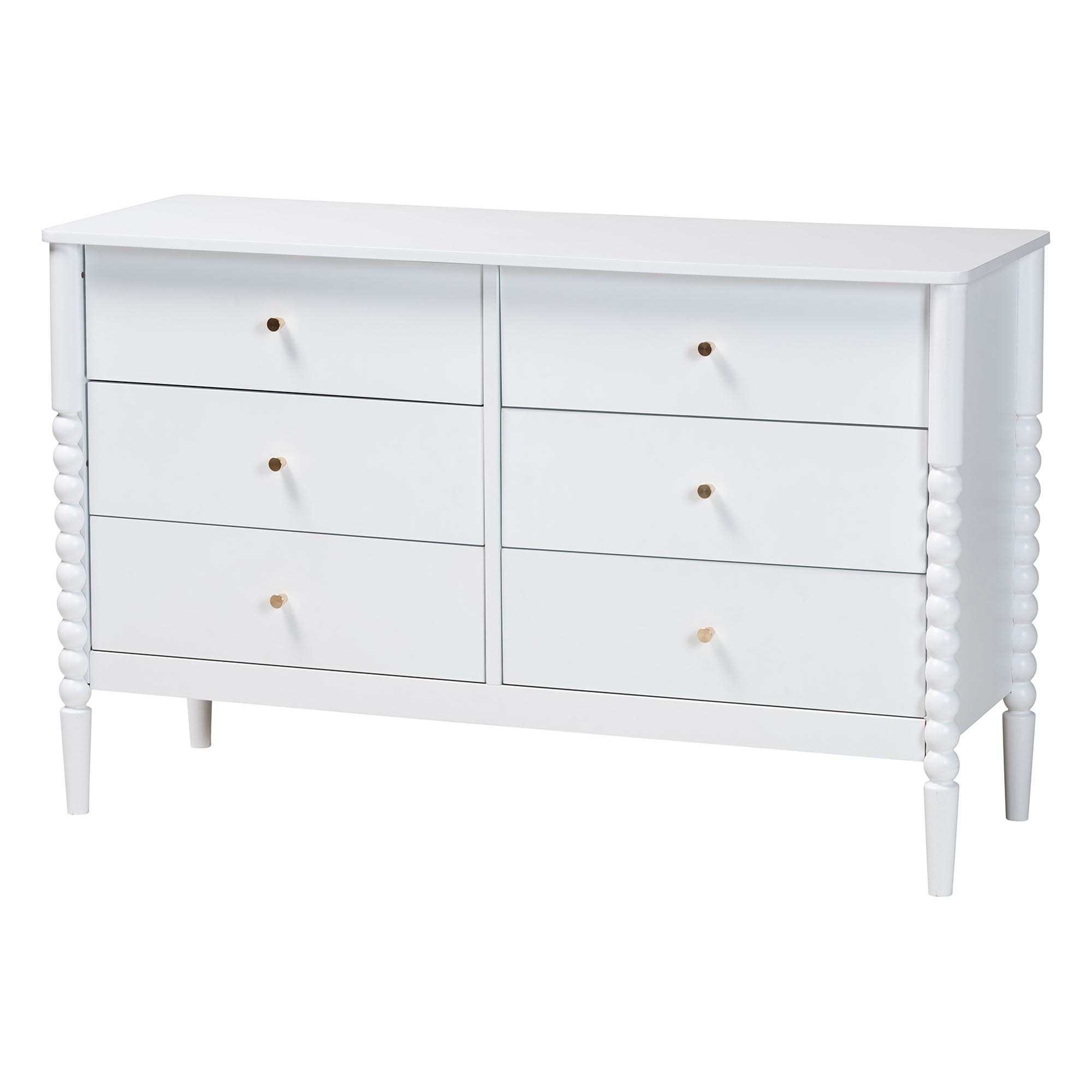Baxton Studio Lucera Mid-Century White Full Size 4-Piece Bobbin Bedroom Set