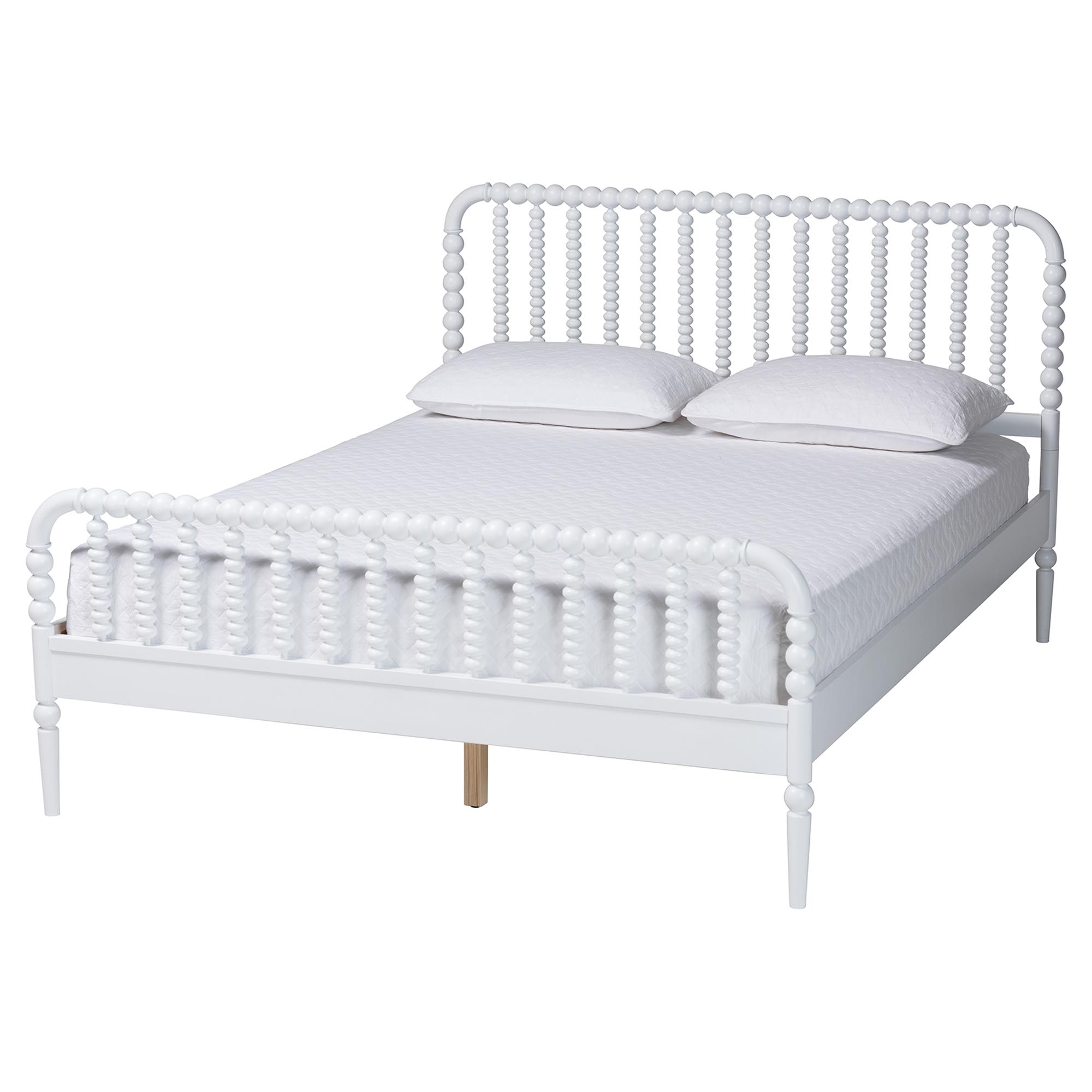 Baxton Studio Lucera Mid-Century White Full Size 5-Piece Bobbin Bedroom Set