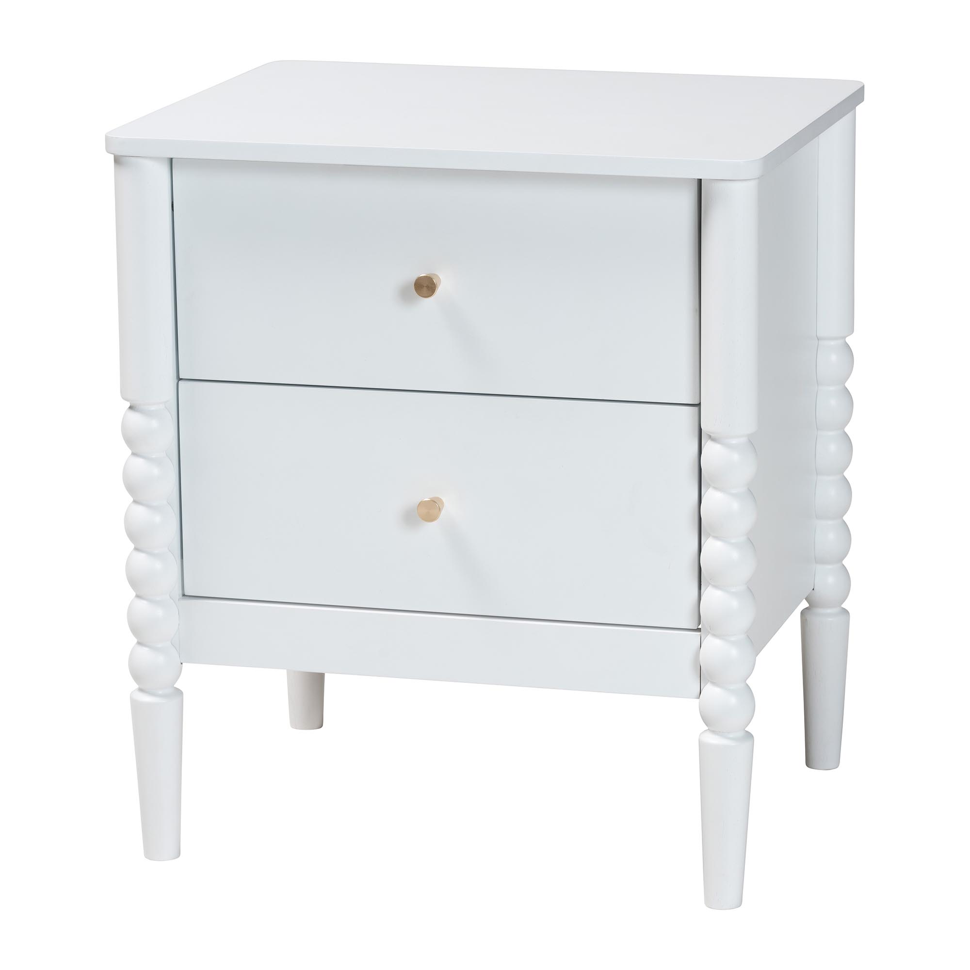 Baxton Studio Lucera Mid-Century White Queen Size 5-Piece Bobbin Bedroom Set