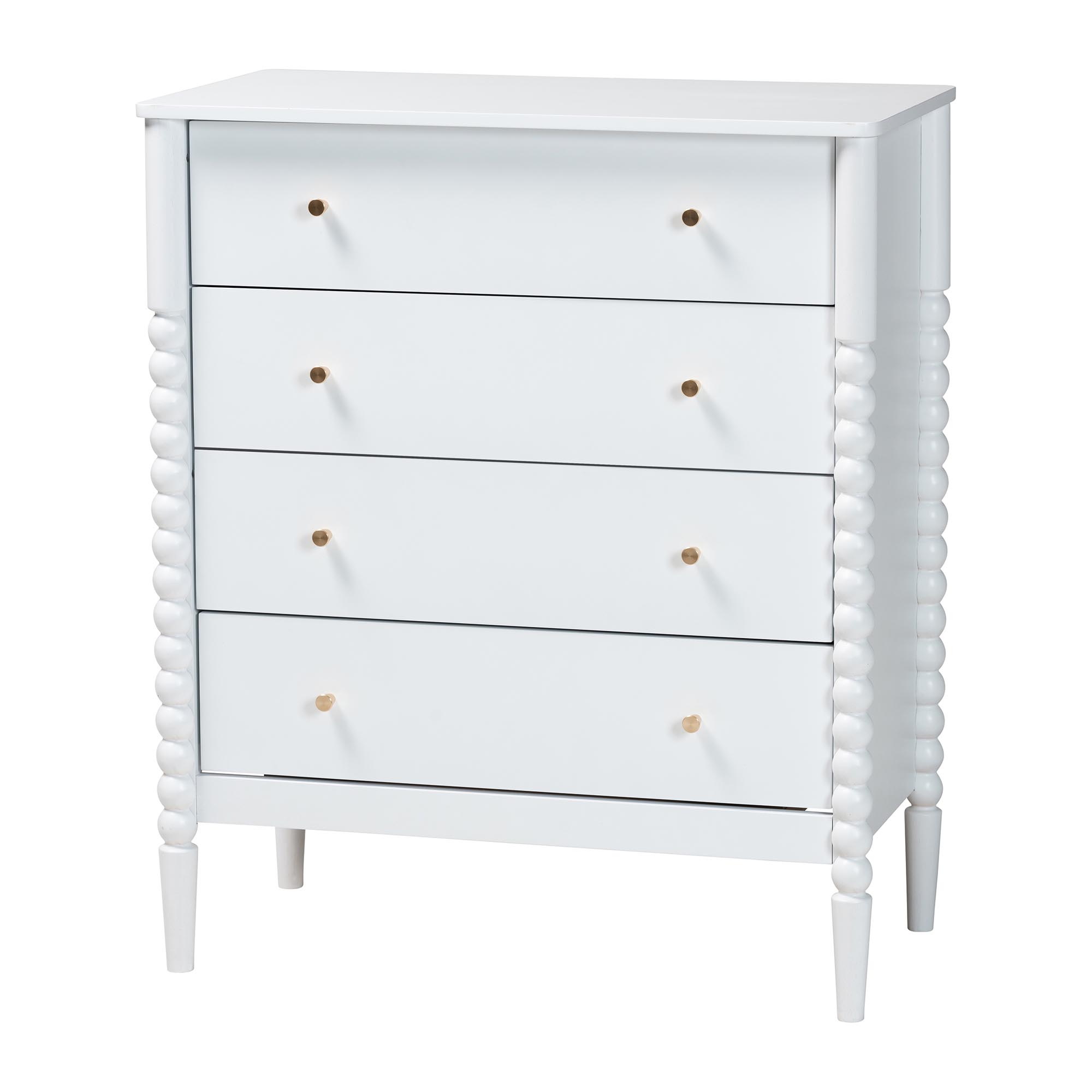 Baxton Studio Lucera Mid-Century White Full Size 5-Piece Bobbin Bedroom Set