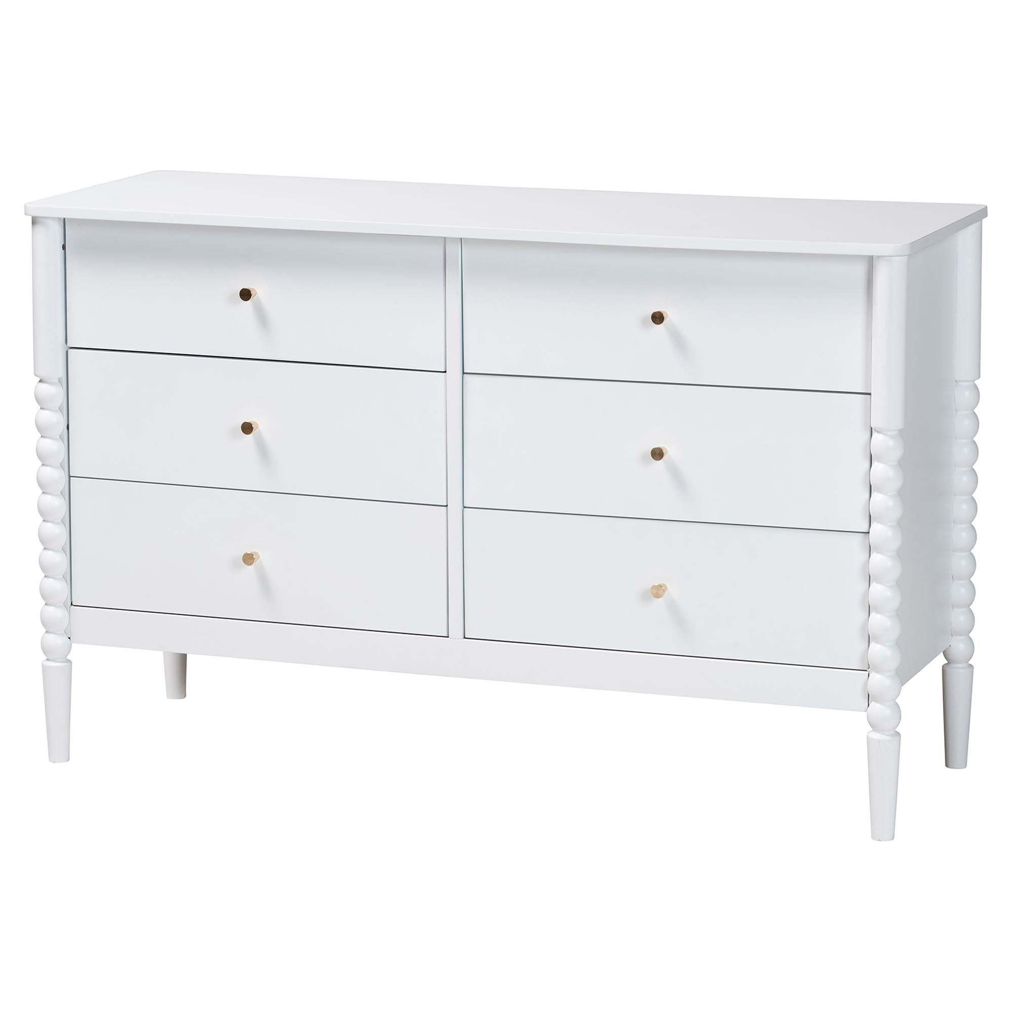 Baxton Studio Lucera Mid-Century White Full Size 5-Piece Bobbin Bedroom Set