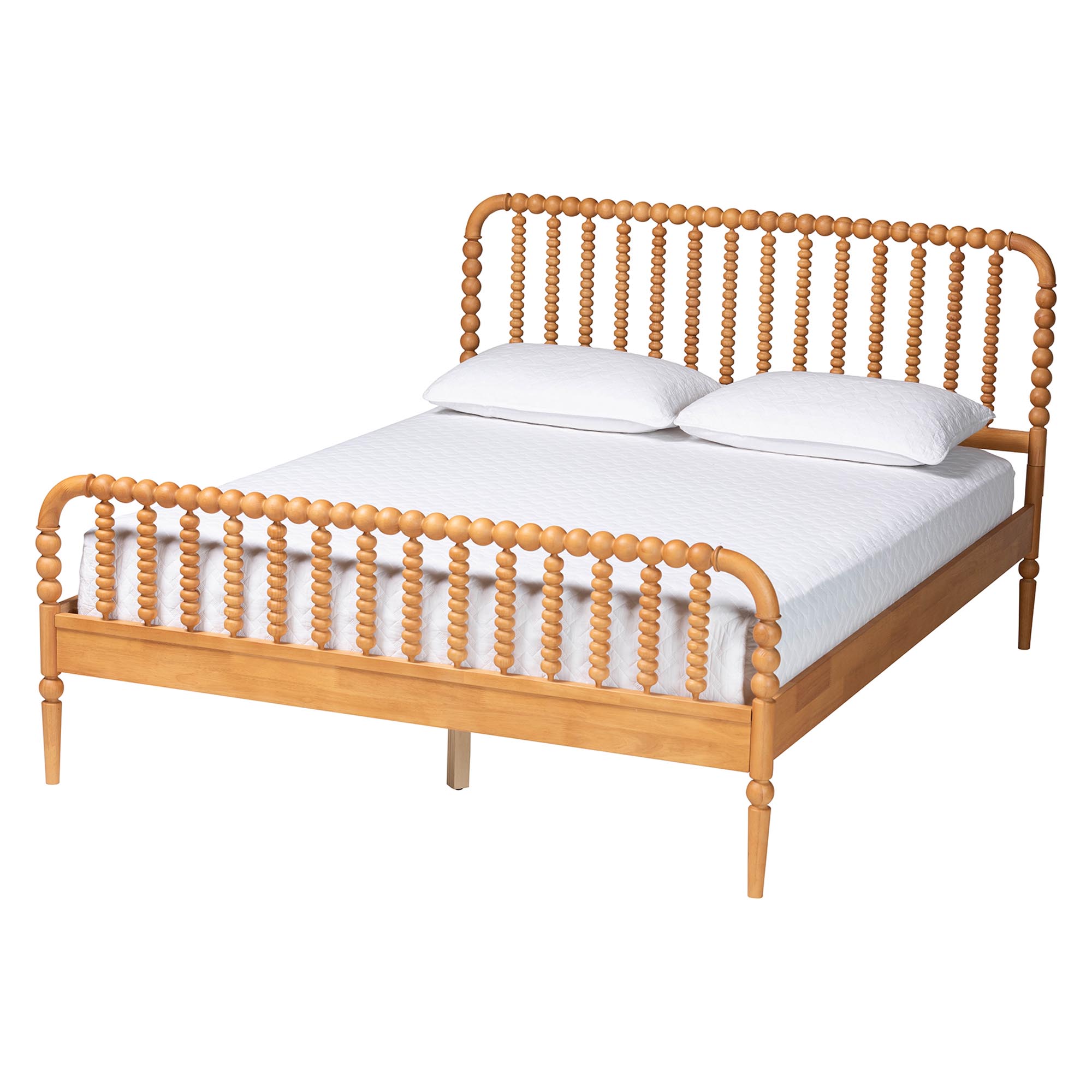 Baxton Studio Lucera Mid-Century Oak Brown Queen Size 3-Piece Bobbin Bedroom Set