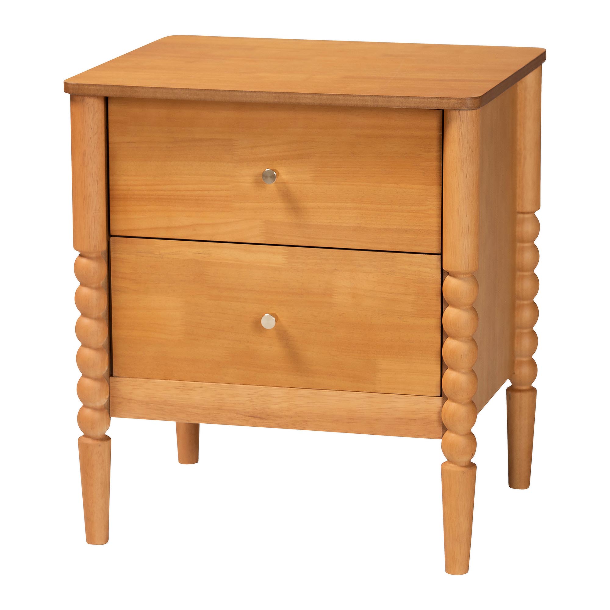 Baxton Studio Lucera Mid-Century Oak Brown Queen Size 4-Piece Bobbin Bedroom Set