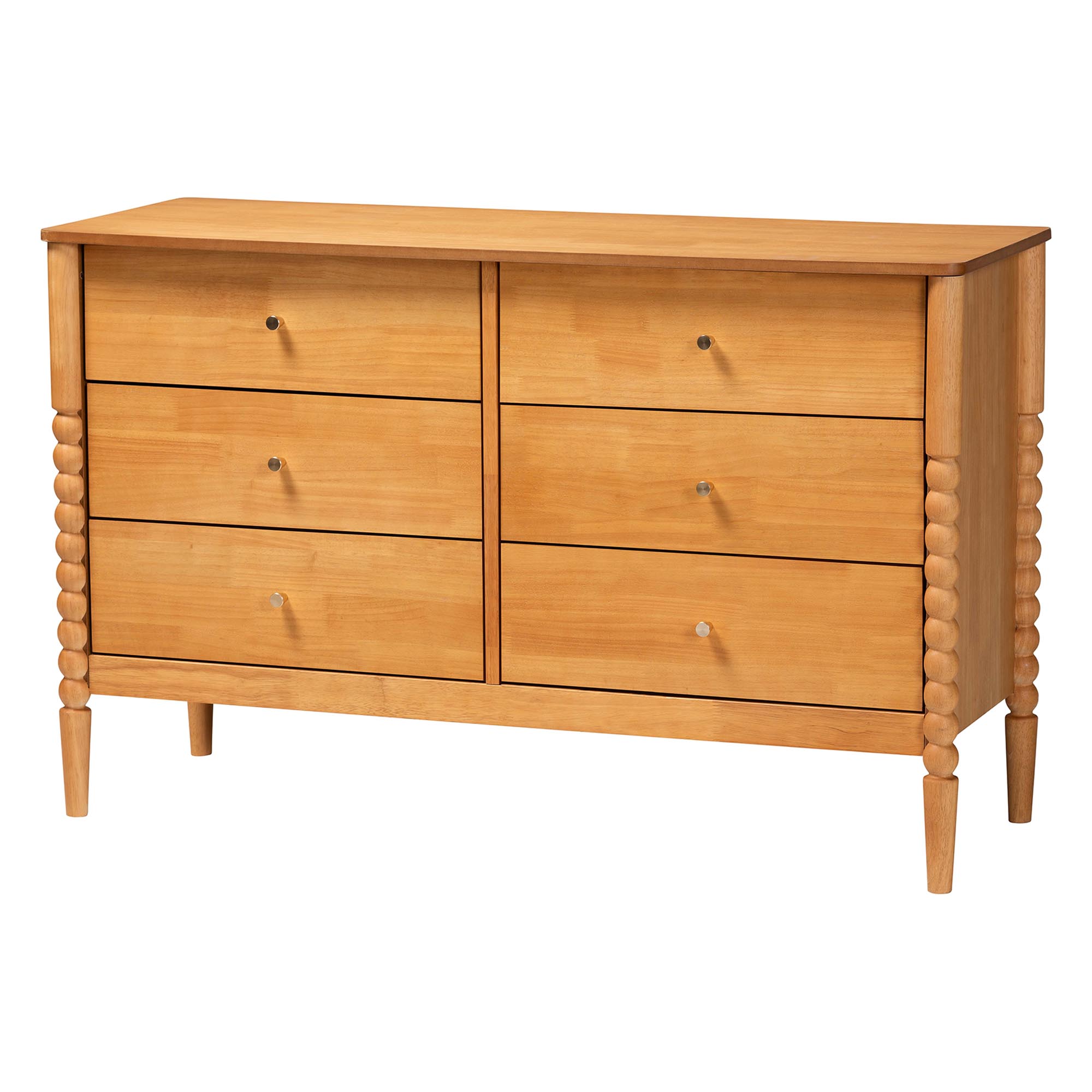 Baxton Studio Lucera Mid-Century Oak Brown Queen Size 4-Piece Bobbin Bedroom Set