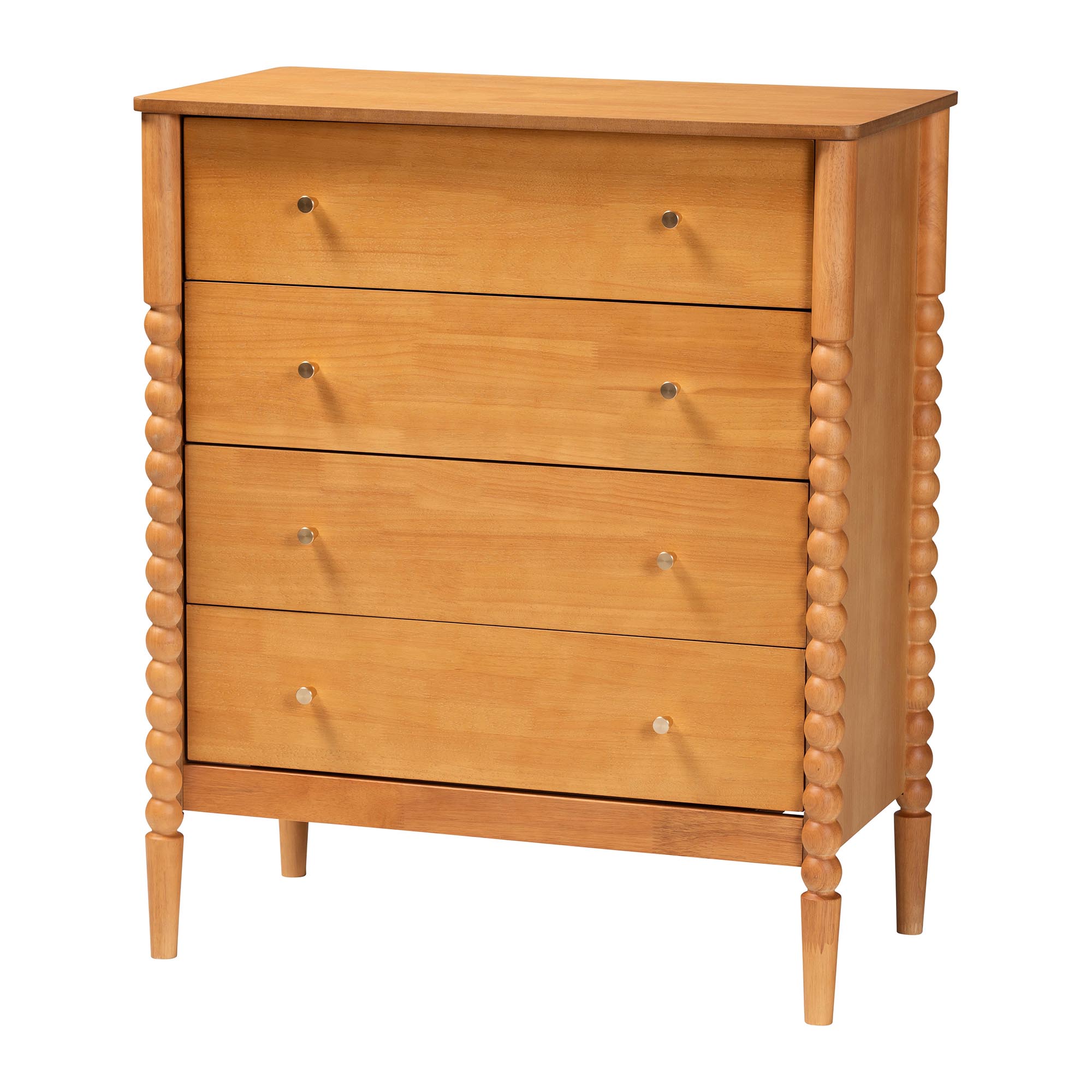 Baxton Studio Lucera Mid-Century Oak Brown Queen Size 5-Piece Bobbin Bedroom Set