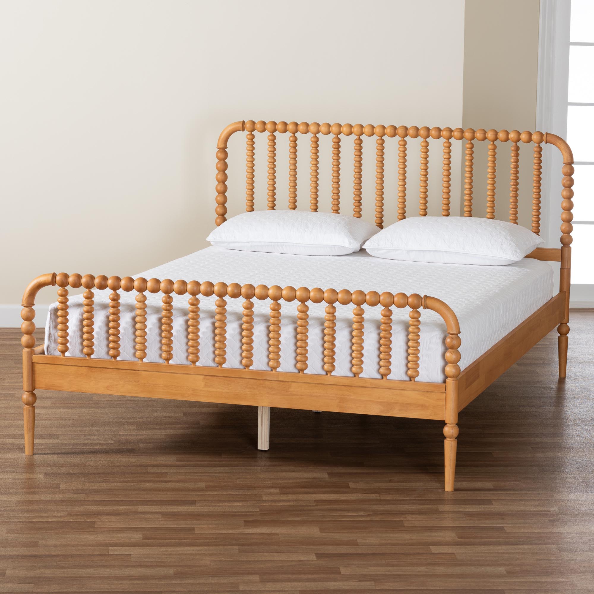 Baxton Studio Lucera Mid-Century Oak Brown Queen Size Bobbin Bed