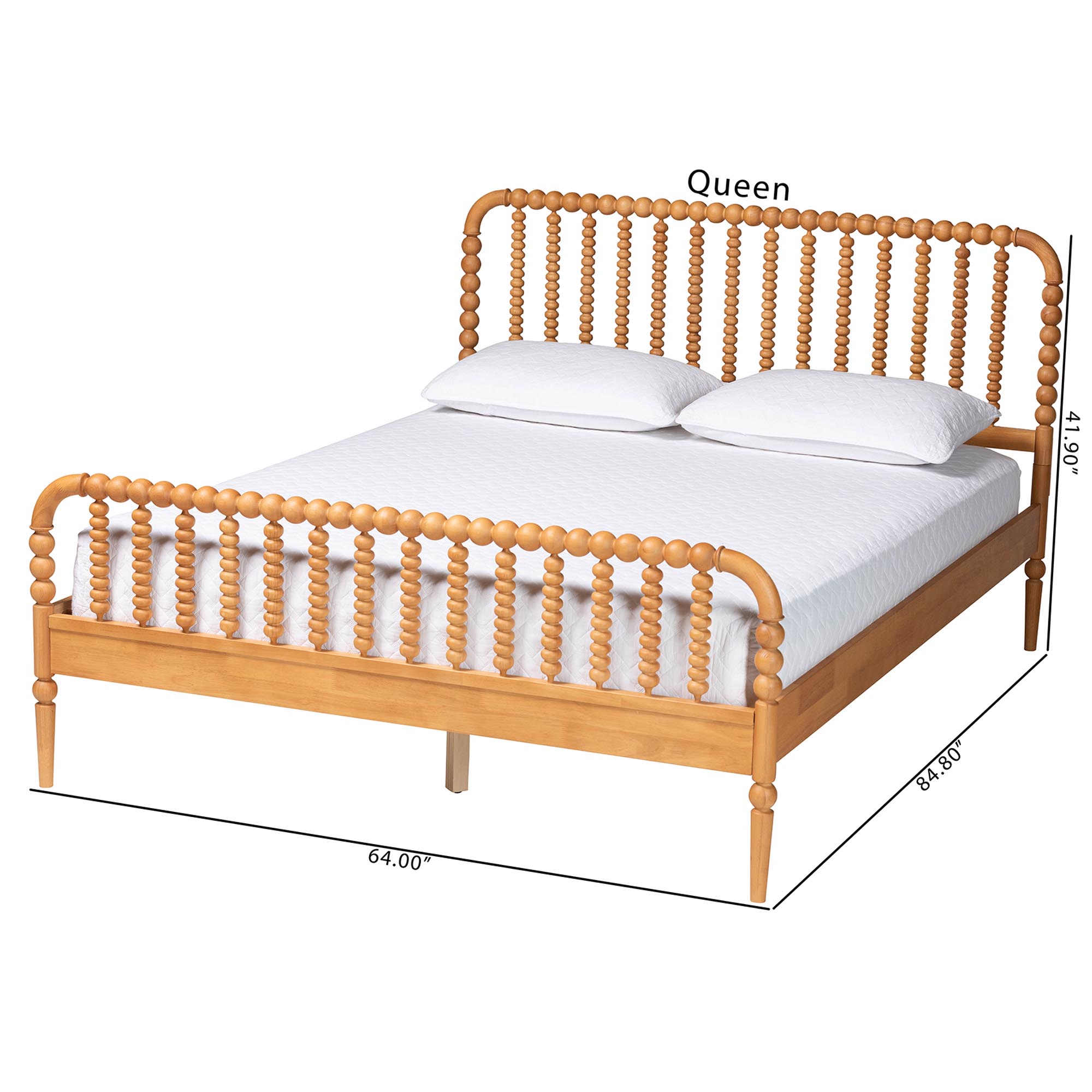 Baxton Studio Lucera Mid-Century Oak Brown Queen Size Bobbin Bed