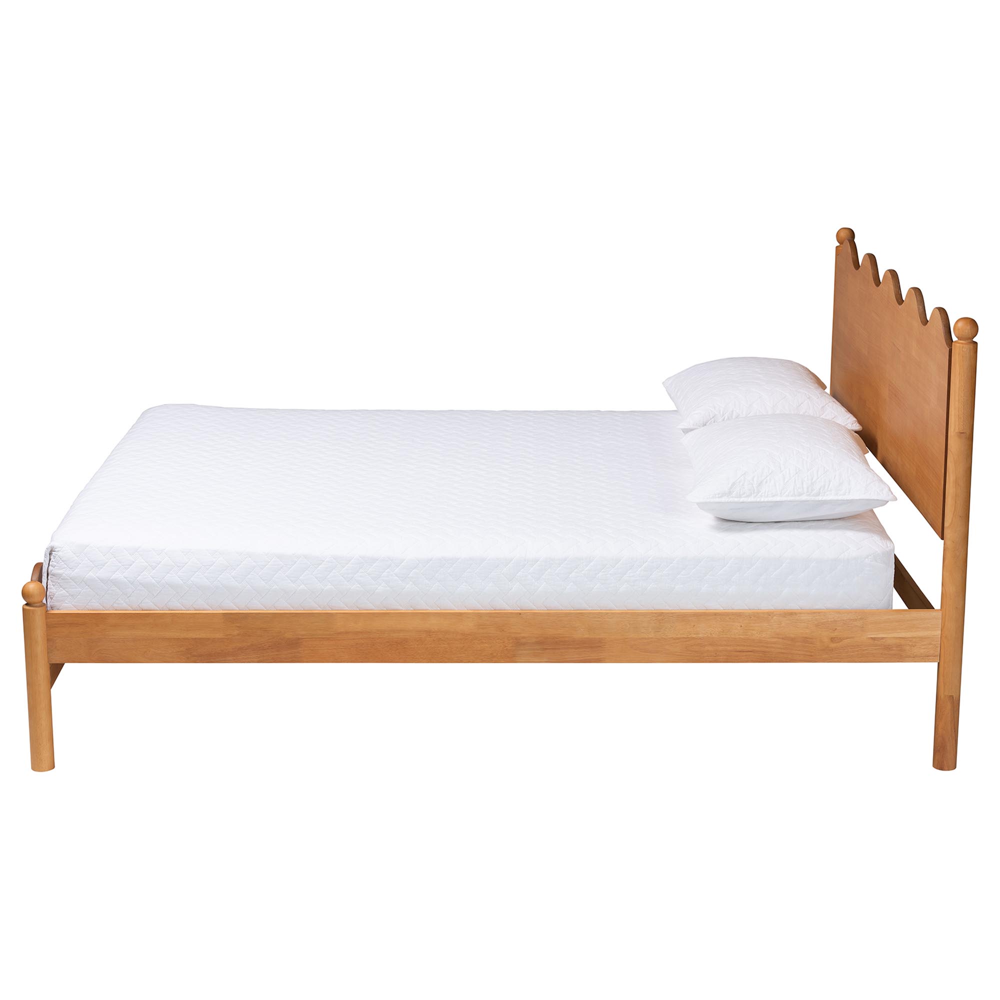 Baxton Studio Malaya Modern Oak Brown Wood Queen Platform Bed with Scalloped Edges