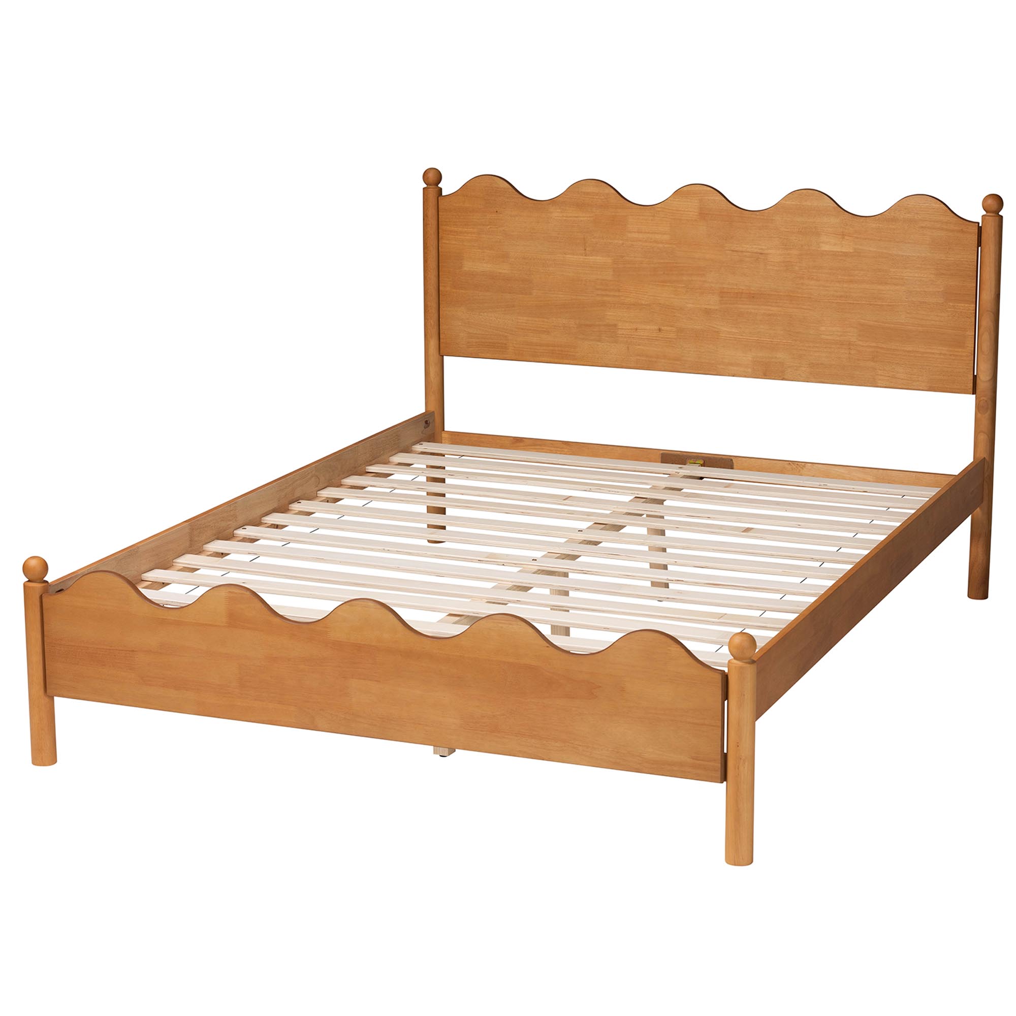 Baxton Studio Malaya Modern Oak Brown Wood Queen Platform Bed with Scalloped Edges
