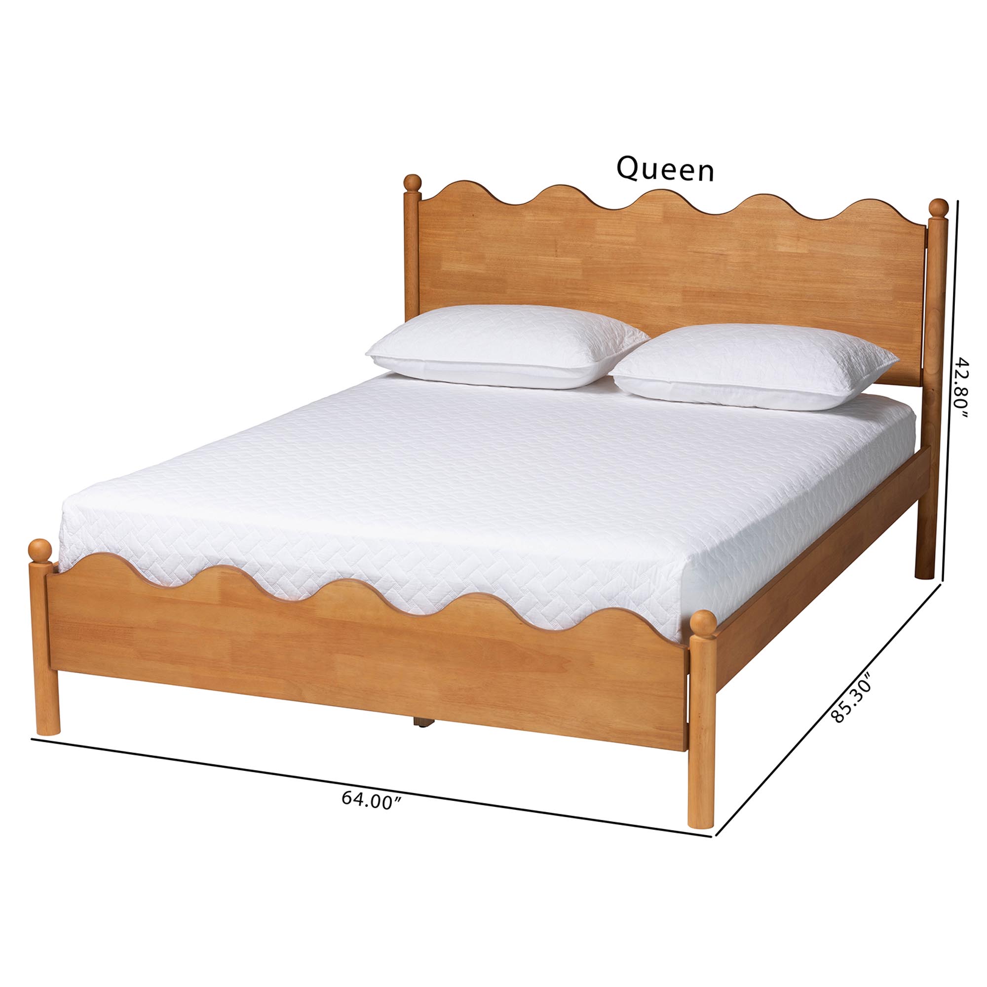 Baxton Studio Malaya Modern Oak Brown Wood Queen Platform Bed with Scalloped Edges