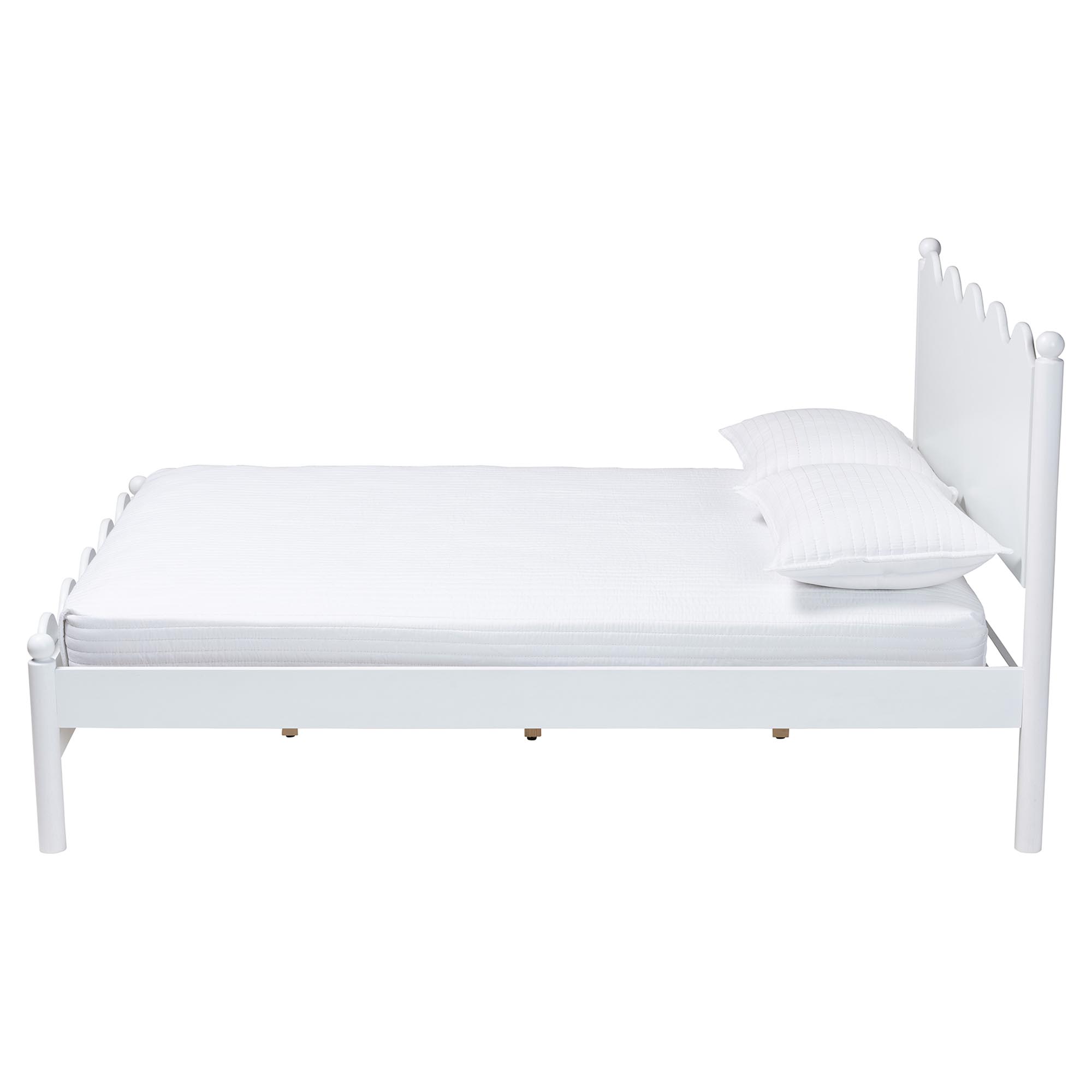 Baxton Studio Malaya Modern White Wood Full Platform Bed with Scalloped Edges