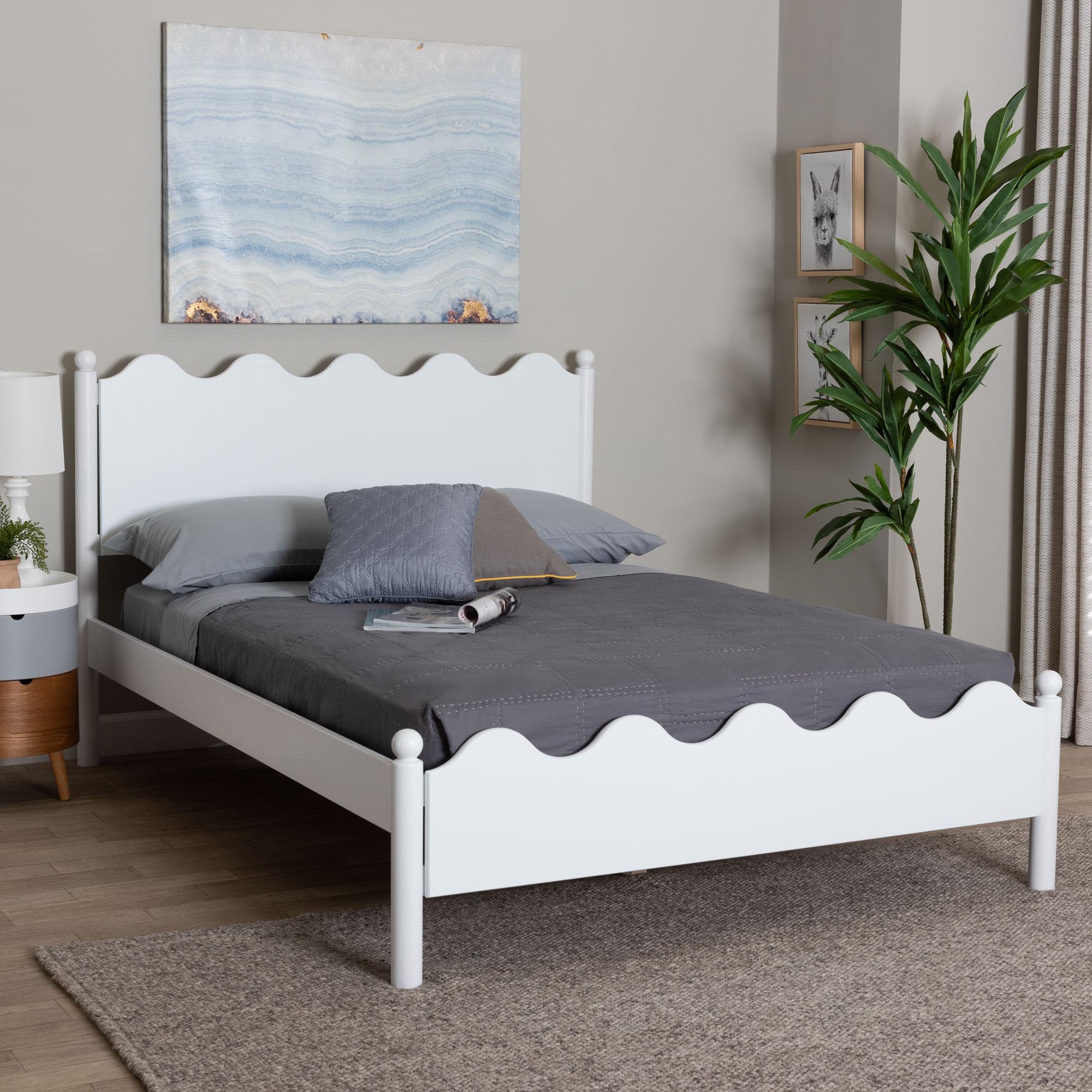 Baxton Studio Malaya Modern White Wood Full Platform Bed with Scalloped Edges