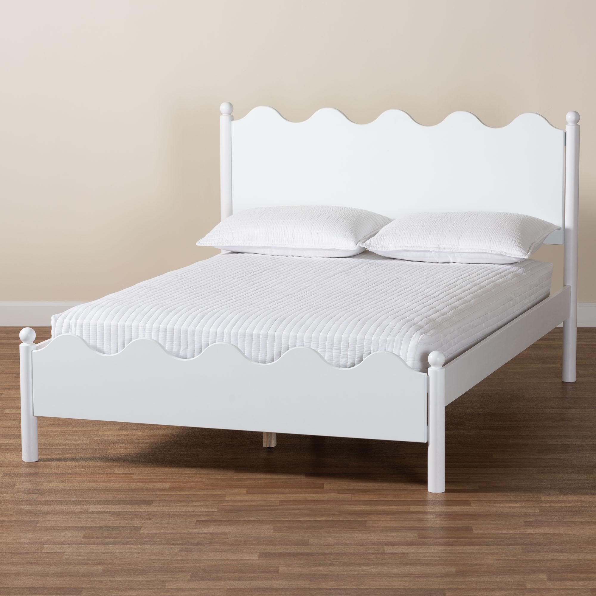 Baxton Studio Malaya Modern White Wood Full Platform Bed with Scalloped Edges