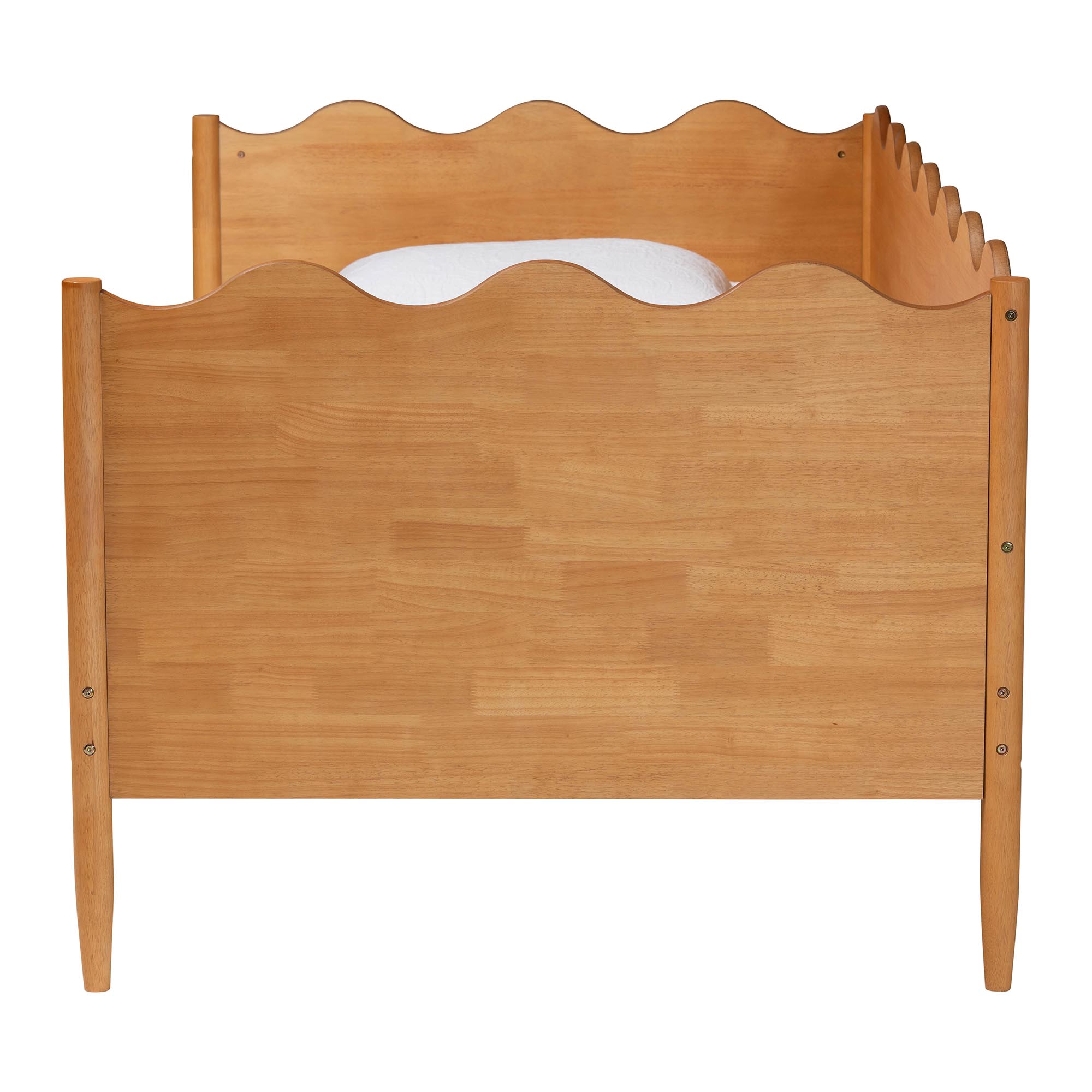 Baxton Studio Malaya Modern Oak Brown Wood Twin Daybed with Scalloped Edges