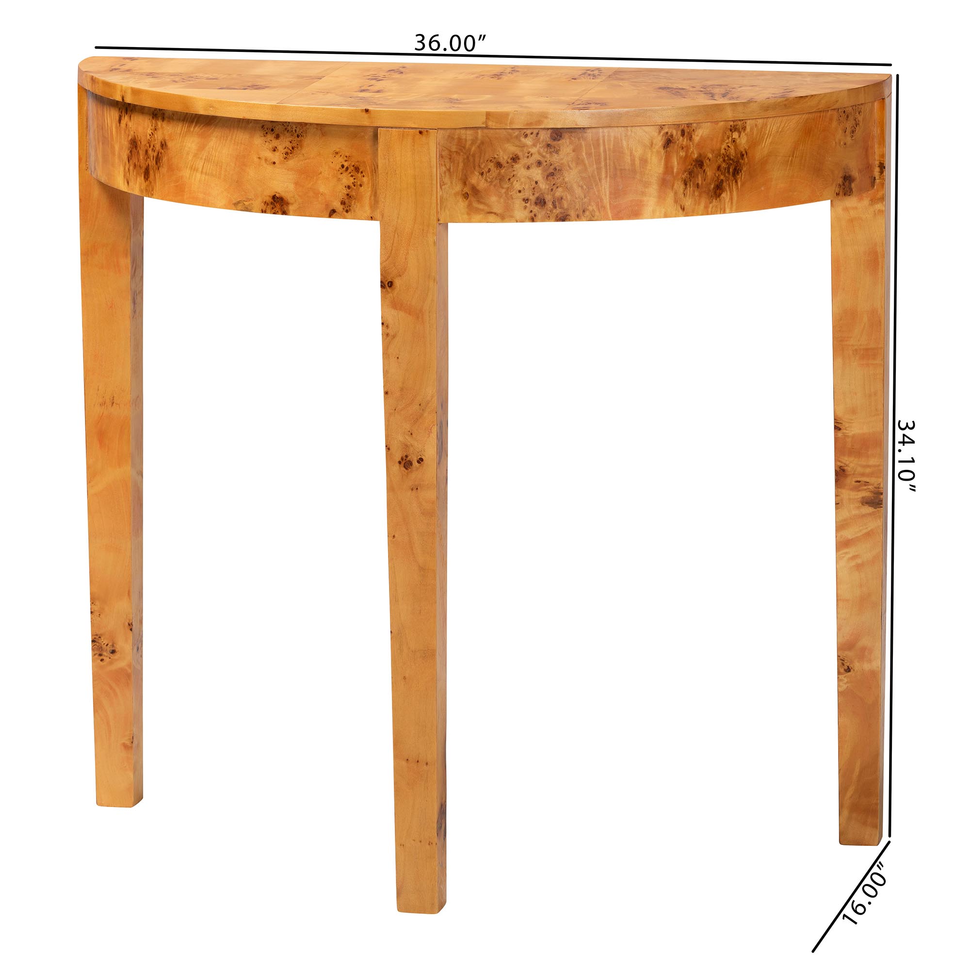 bali & pari Jihan Modern and Contemporary Natural Real Burl Wood Half-Moon Console Table
