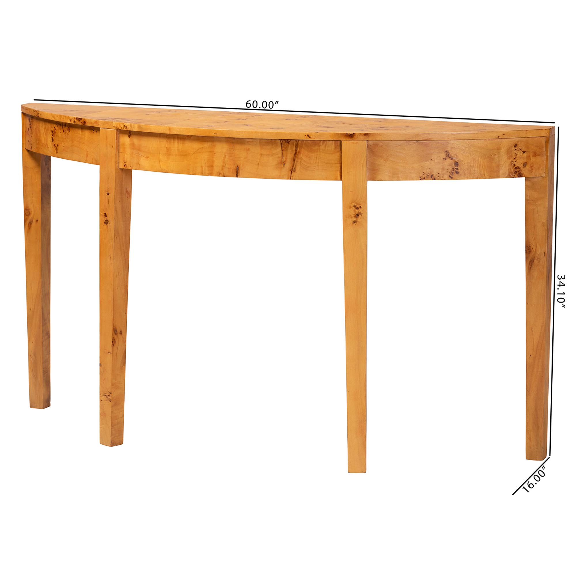 bali & pari Jihan Modern and Contemporary Natural Real Burl Wood Half-Moon Large Console Table