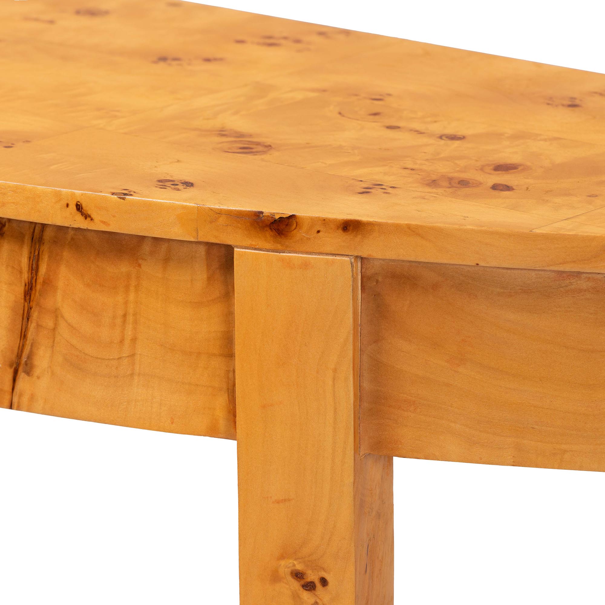bali & pari Jihan Modern and Contemporary Natural Real Burl Wood Half-Moon Large Console Table