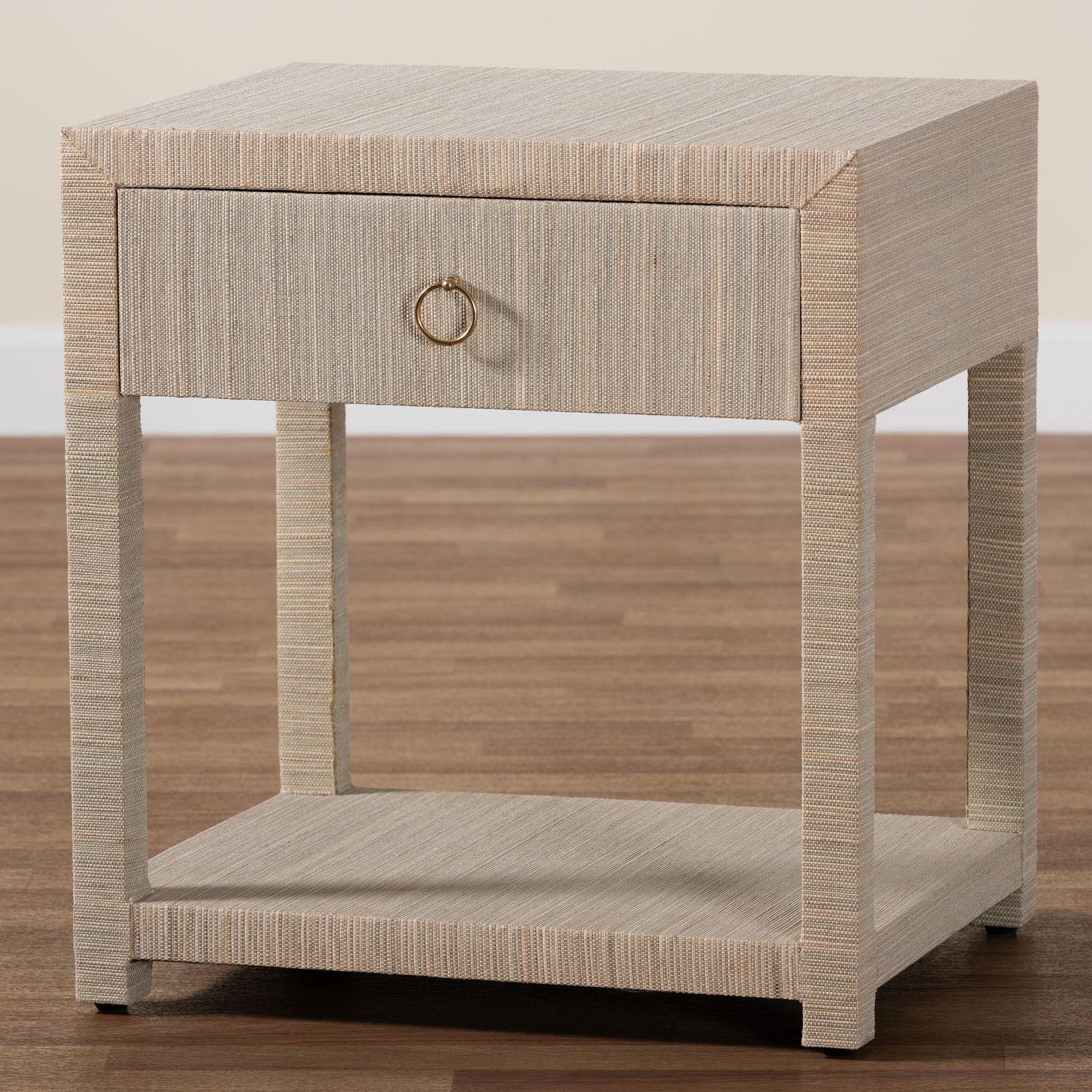 bali & pari Nata Bohemian Woven Natural Grasscloth 1-Drawer Nightstand
