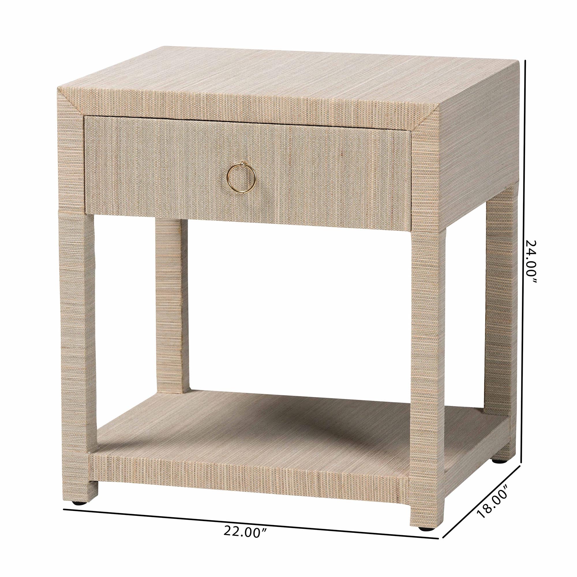 bali & pari Nata Bohemian Woven Natural Grasscloth 1-Drawer Nightstand
