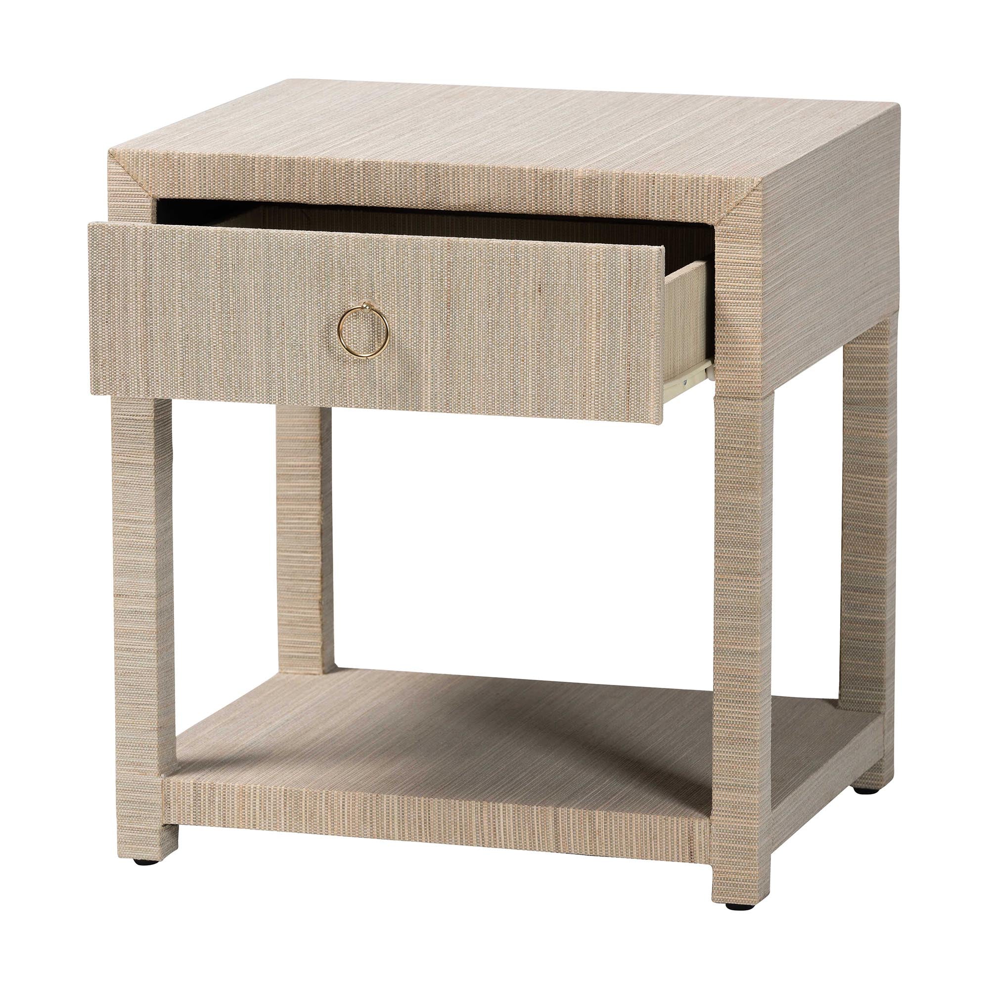 bali & pari Nata Bohemian Woven Natural Grasscloth 1-Drawer Nightstand