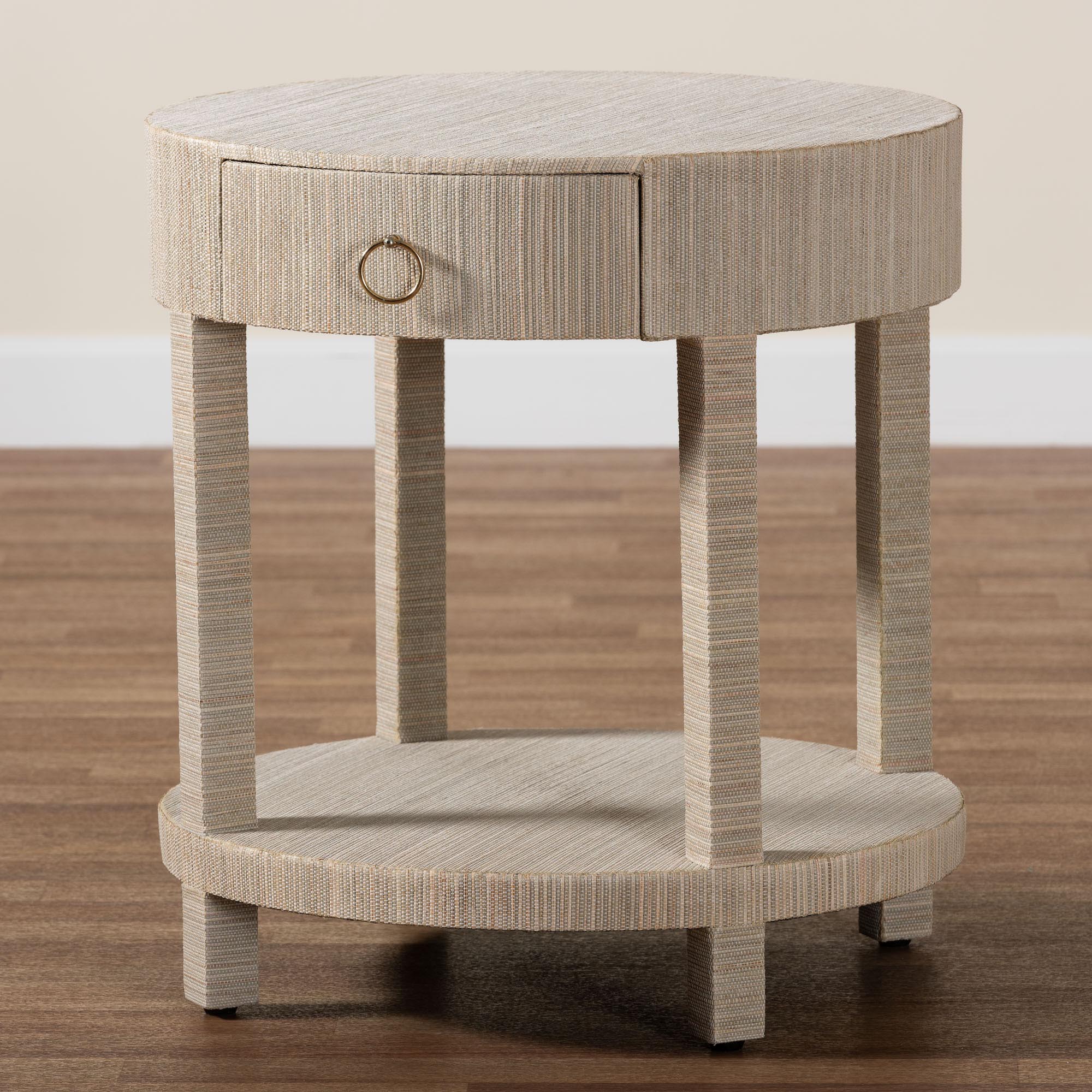 bali & pari Sadia Bohemian Woven Natural Grasscloth 1-Drawer Nightstand