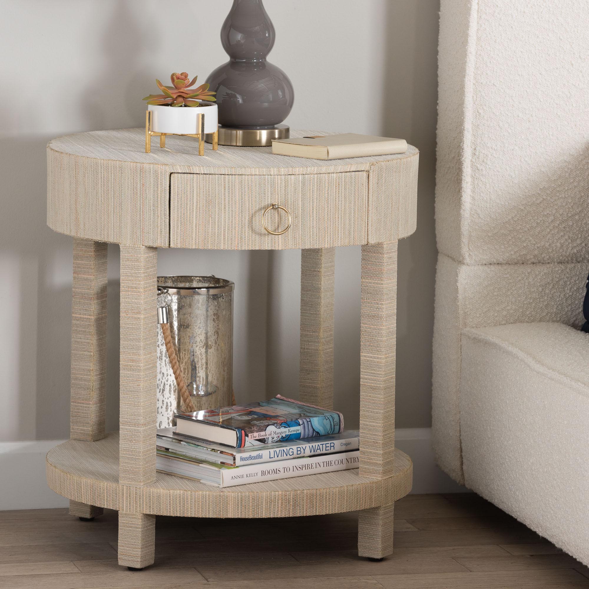 bali & pari Sadia Bohemian Woven Natural Grasscloth 1-Drawer Nightstand