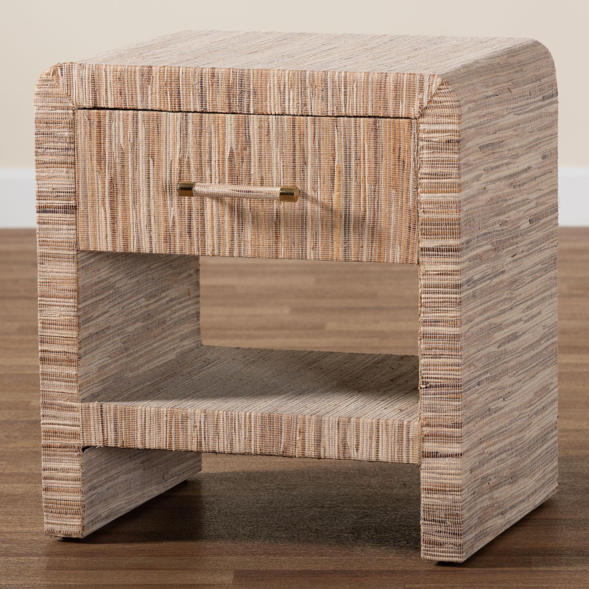 bali & pari Callan Bohemian Woven Natural Grasscloth 1-Drawer Nightstand