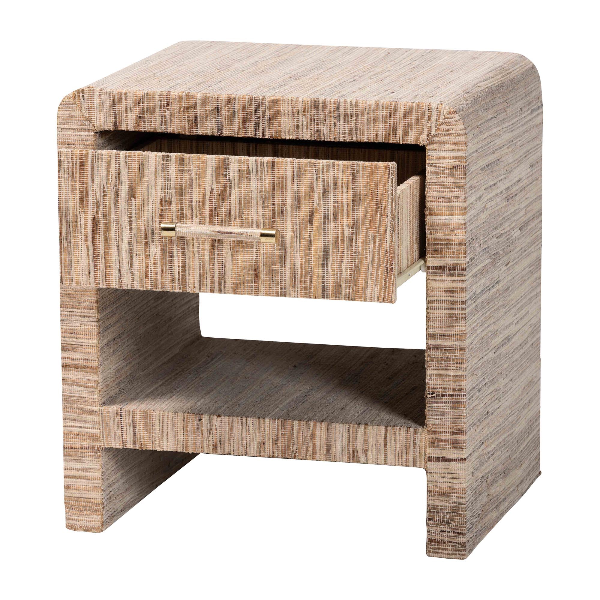 bali & pari Callan Bohemian Woven Natural Grasscloth 1-Drawer Nightstand