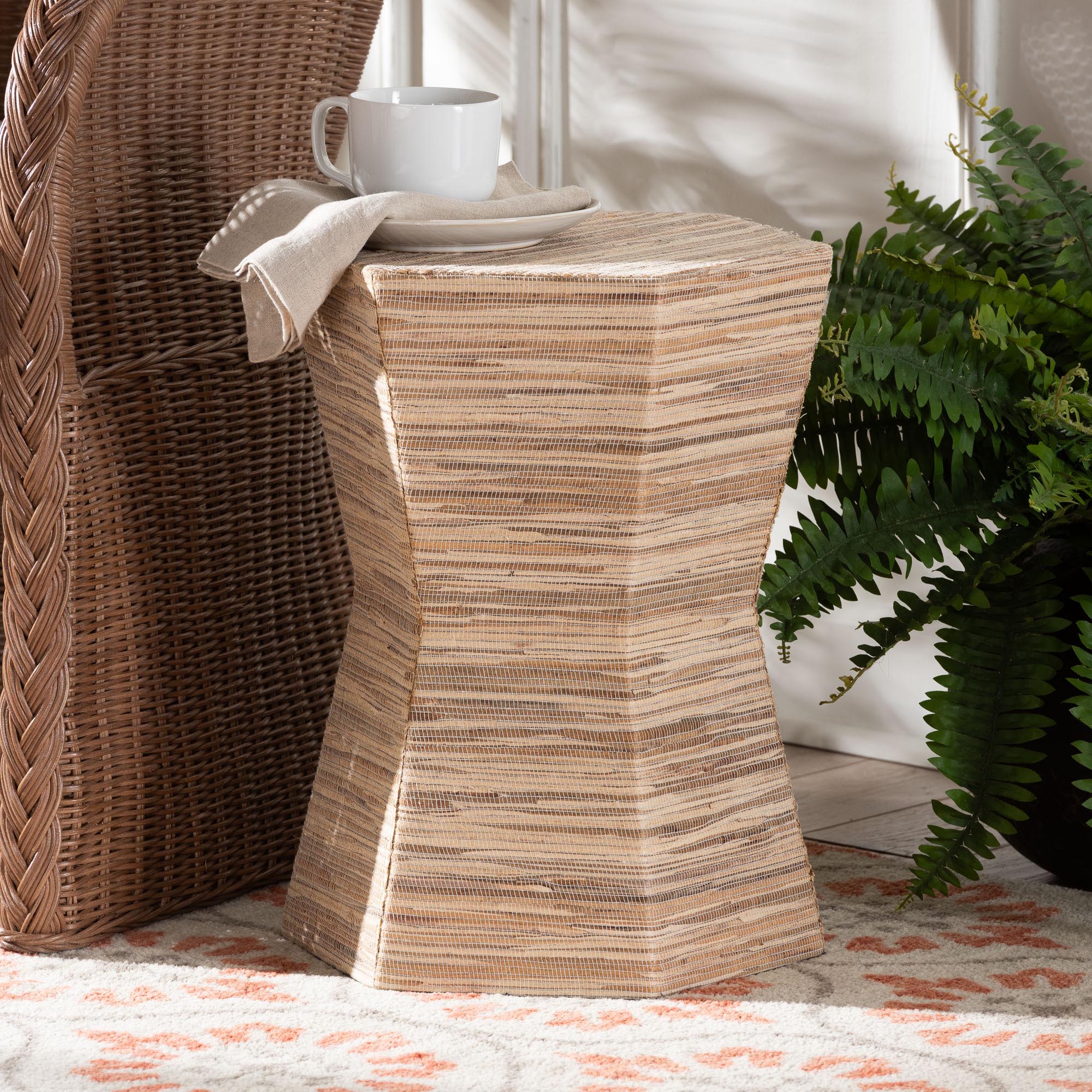bali & pari Idana Bohemian Woven Grasscloth Hourglass End Table