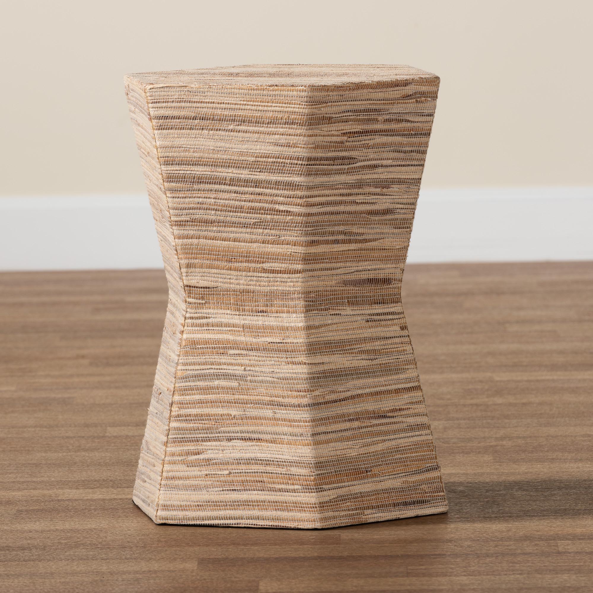 bali & pari Idana Bohemian Woven Grasscloth Hourglass End Table