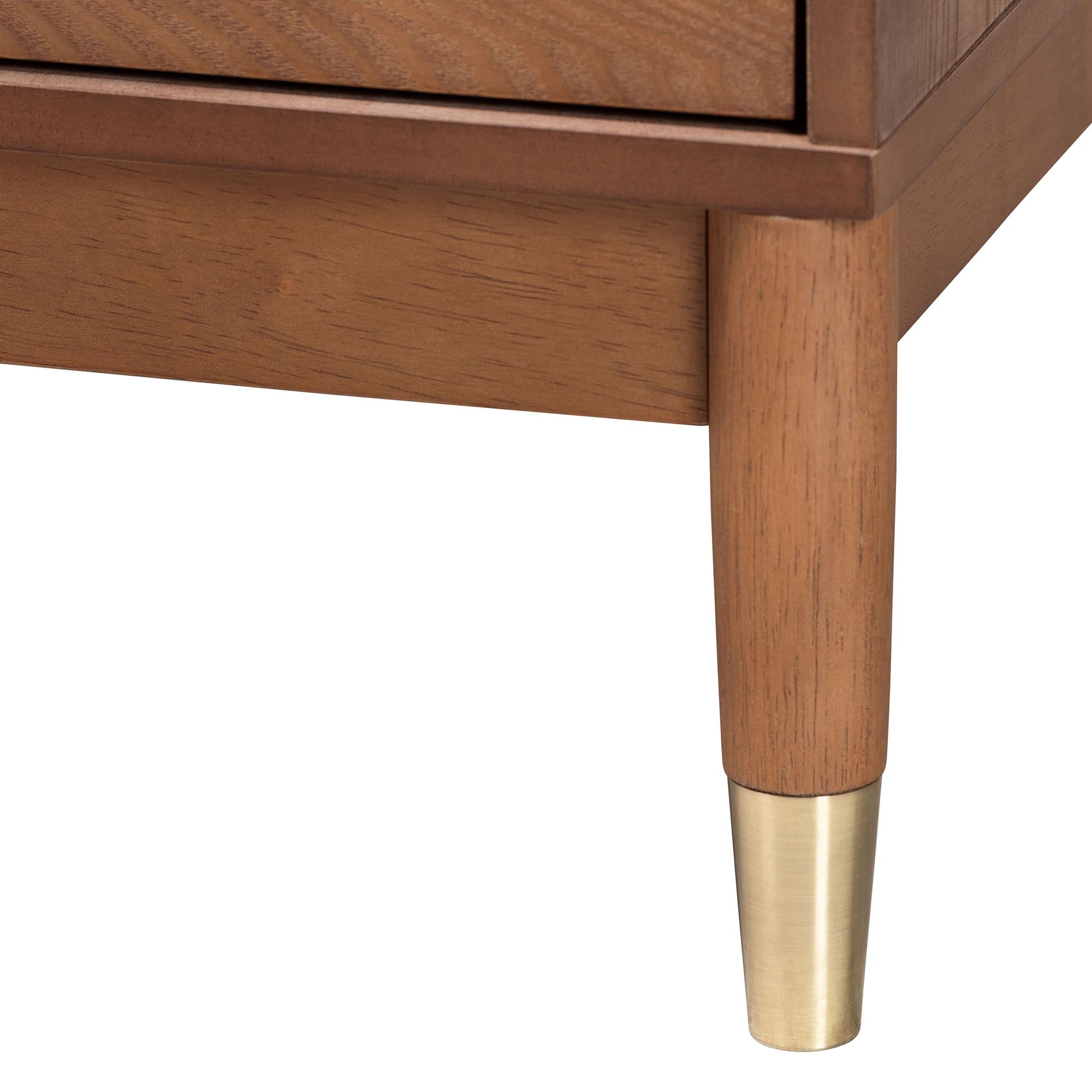Baxton Studio Mandolin Mid-Century Ash Walnut Wood 2-Drawer Nightstand