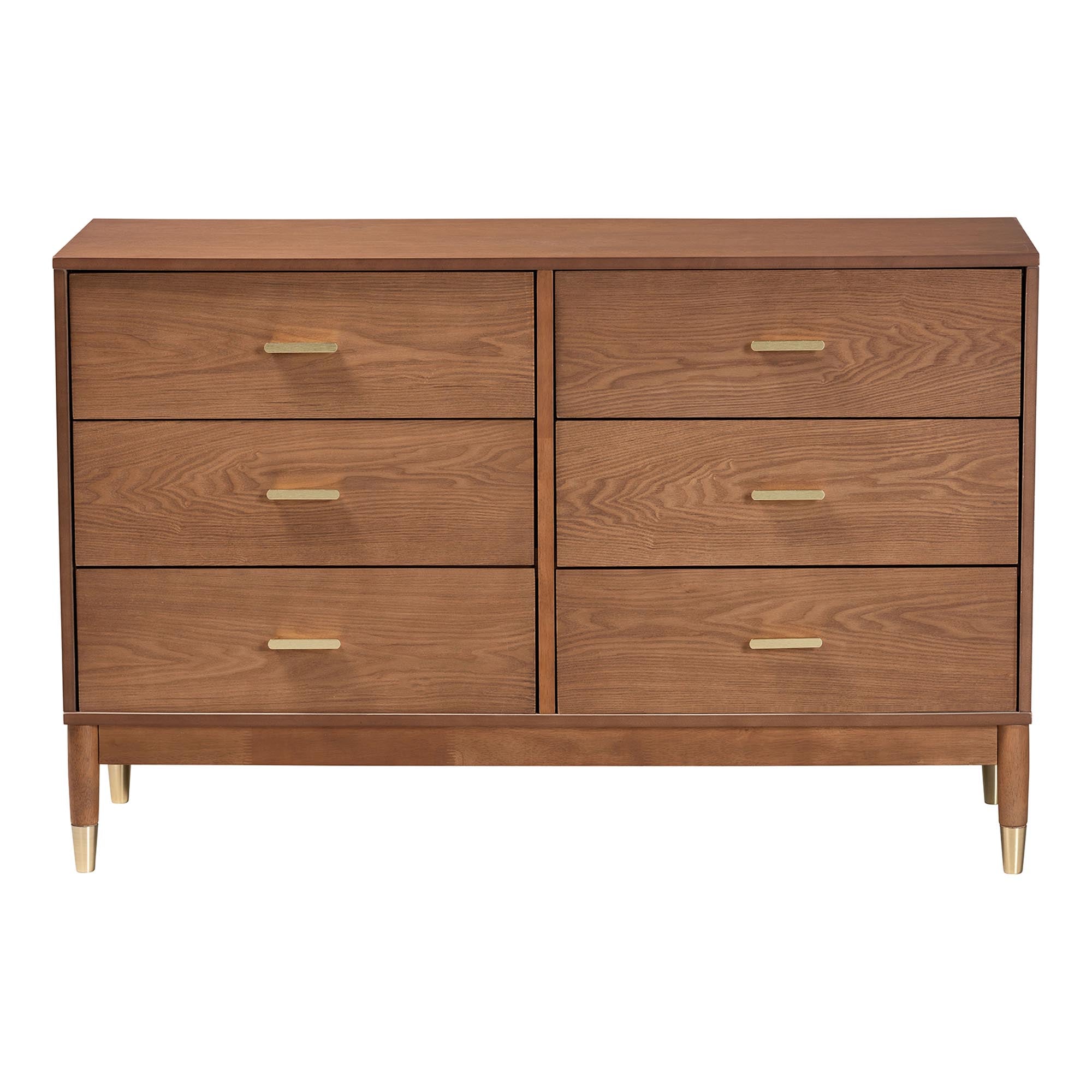 Baxton Studio Mandolin Mid-Century Ash Walnut Wood 6-Drawer Dresser