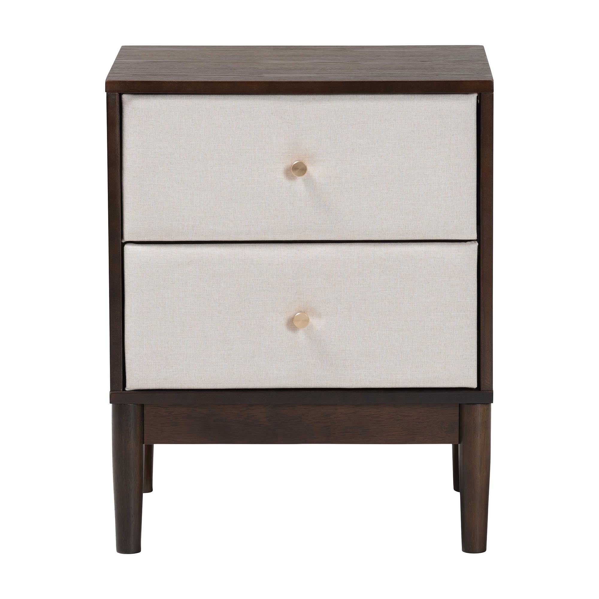 Baxton Studio Nikolai Mid-Century Beige Fabric and Wenge Brown Wood 2-Drawer Nightstand