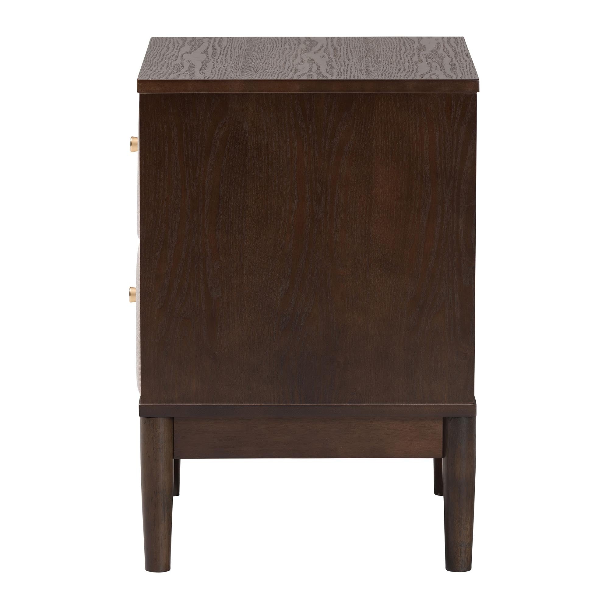 Baxton Studio Nikolai Mid-Century Beige Fabric and Wenge Brown Wood 2-Drawer Nightstand
